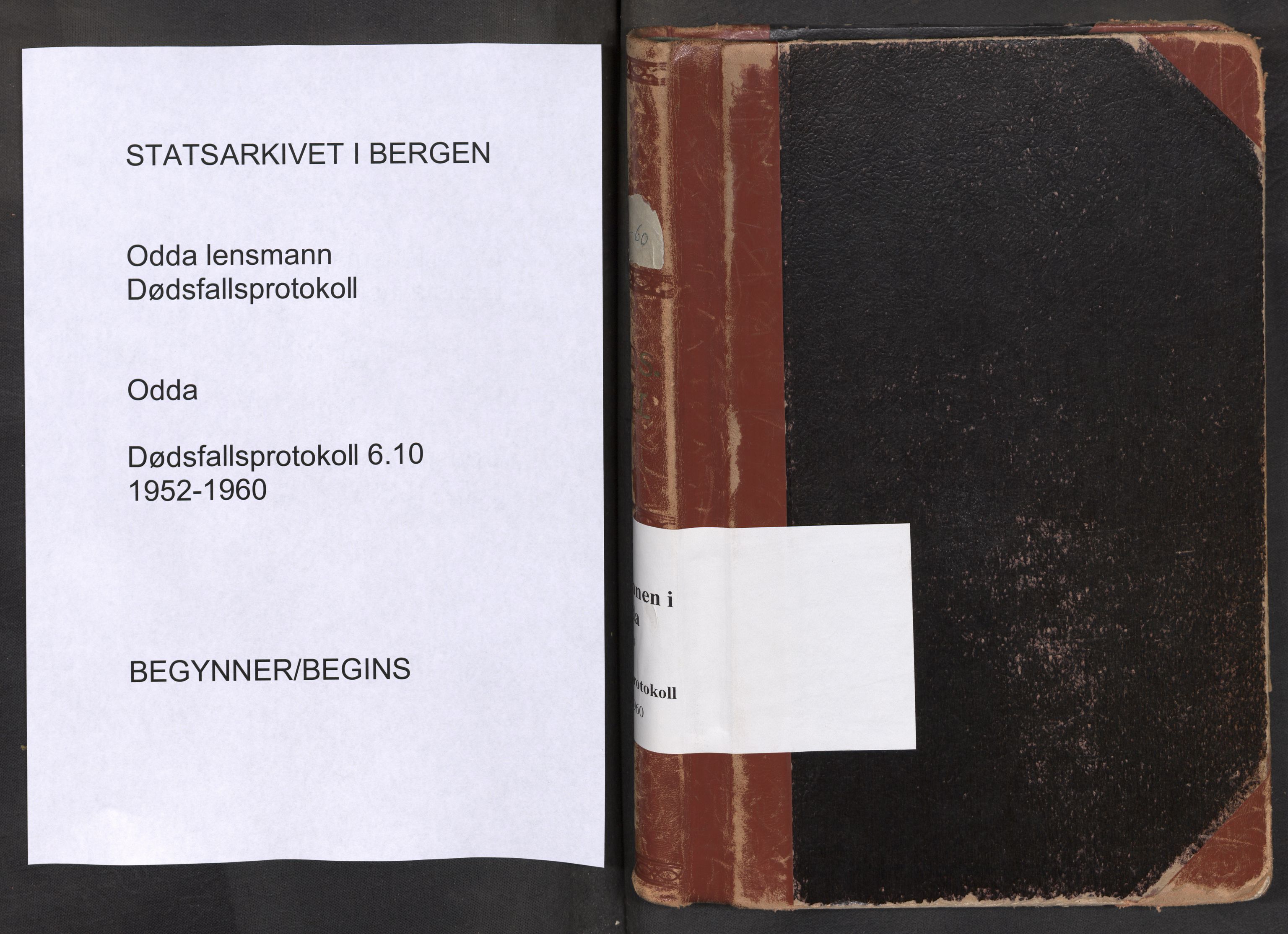 Lensmannen i Odda, SAB/A-34001/0006/L0010: Dødsfallprotokoll, 1952-1960
