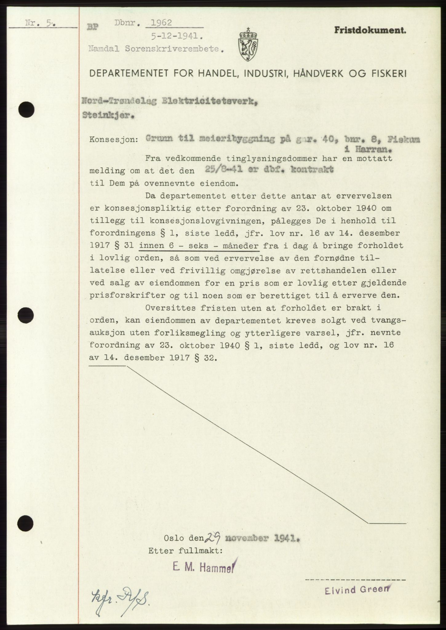 Namdal sorenskriveri, SAT/A-4133/1/2/2C: Pantebok nr. -, 1941-1942, Dagboknr: 1962/1941