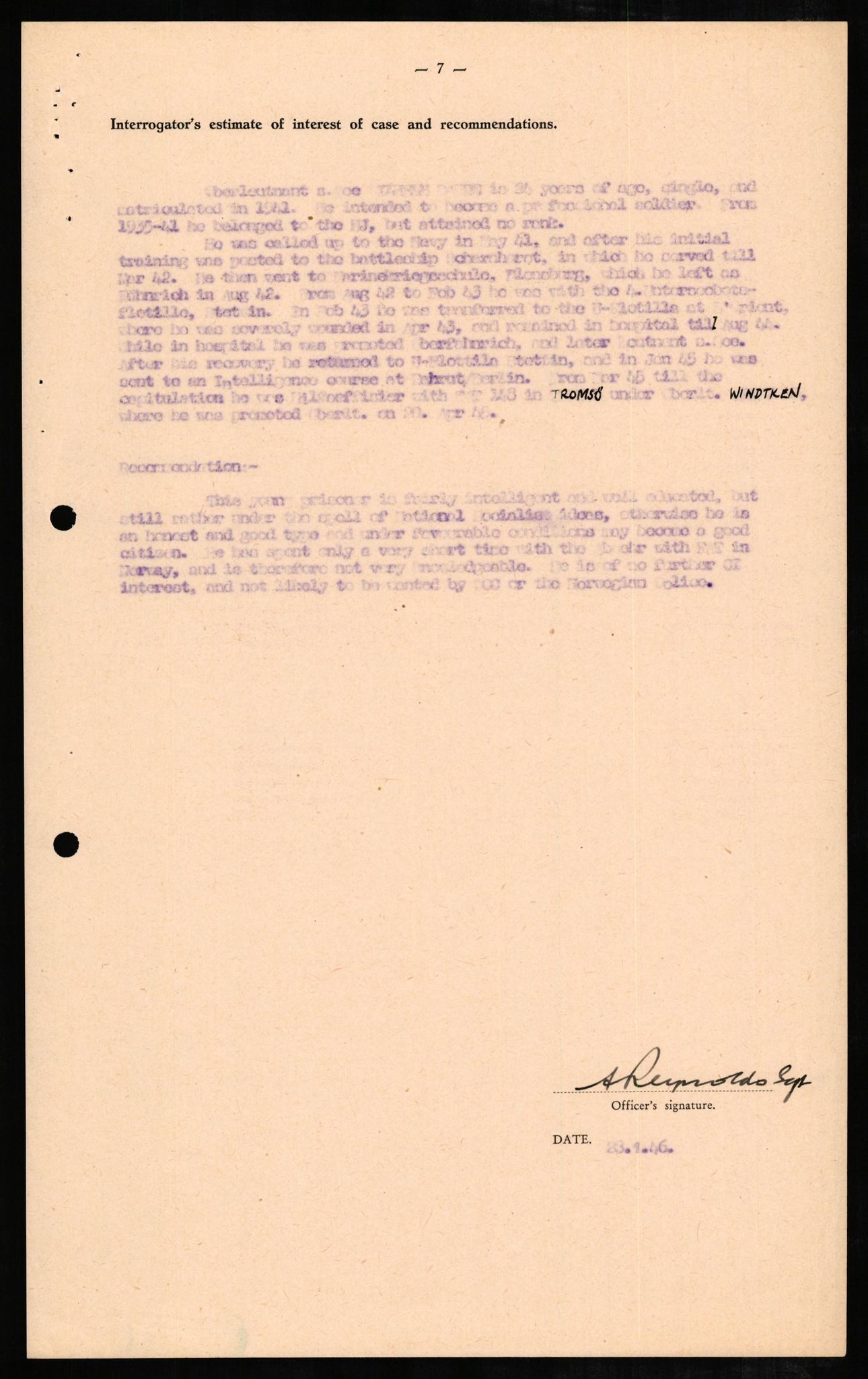 Forsvaret, Forsvarets overkommando II, RA/RAFA-3915/D/Db/L0005: CI Questionaires. Tyske okkupasjonsstyrker i Norge. Tyskere., 1945-1946, s. 363