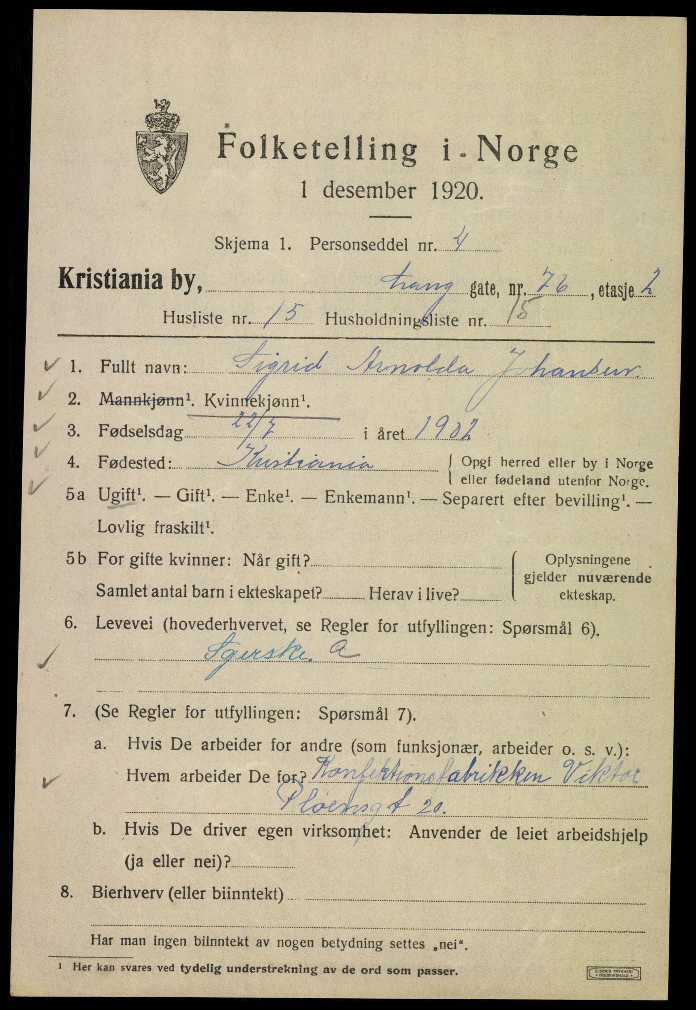 SAO, Folketelling 1920 for 0301 Kristiania kjøpstad, 1920, s. 360813