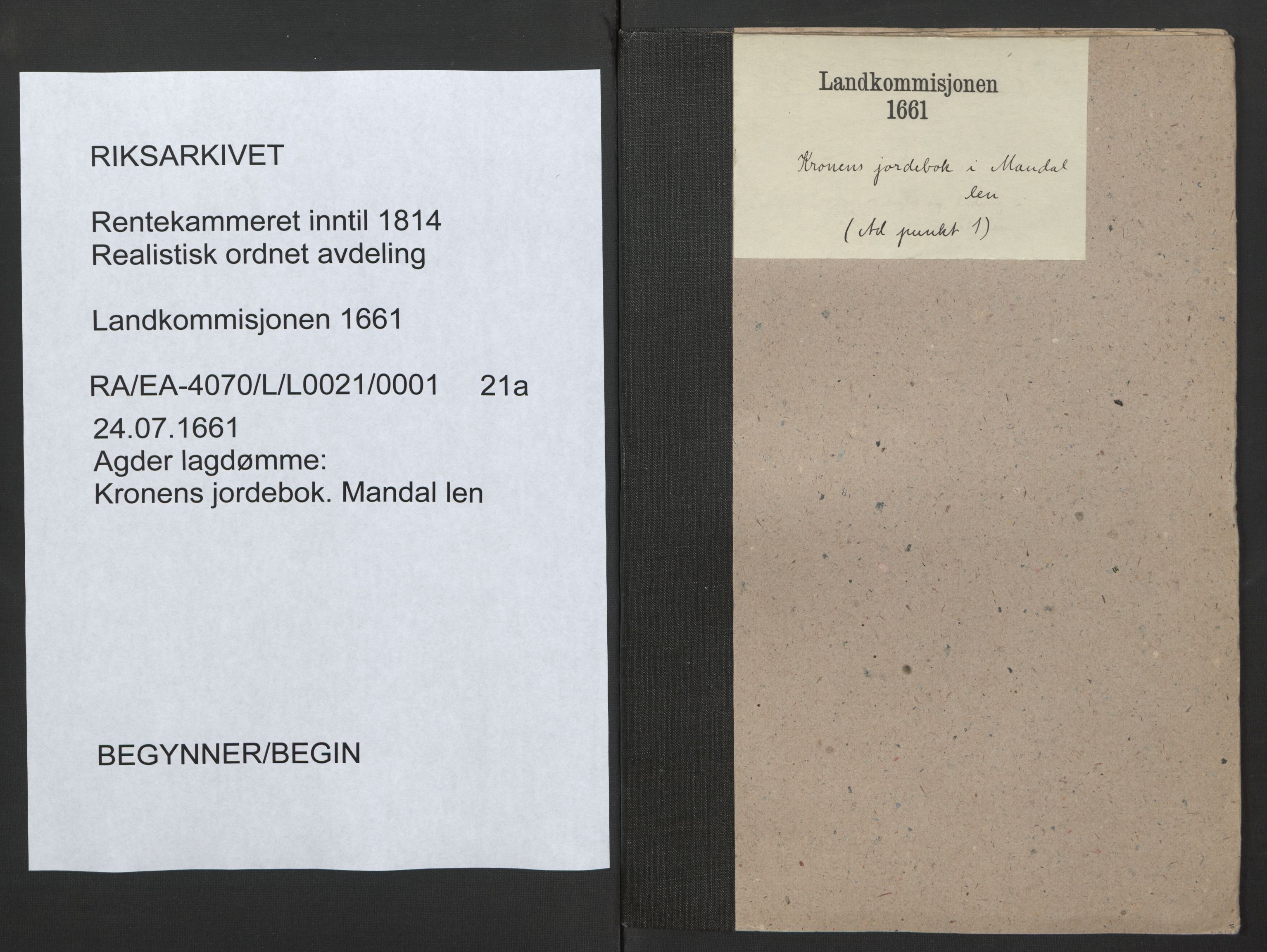 Rentekammeret inntil 1814, Realistisk ordnet avdeling, RA/EA-4070/L/L0021/0001: Agder lagdømme: / Kronens jordebok. Mandal len, 1661