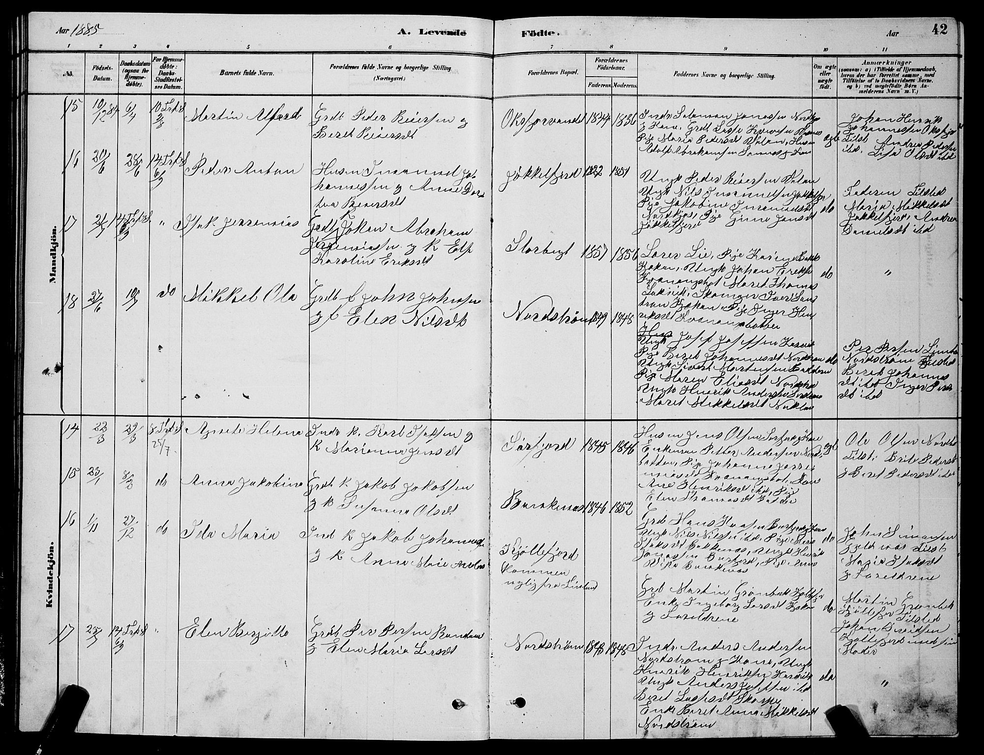 Skjervøy sokneprestkontor, AV/SATØ-S-1300/H/Ha/Hab/L0015klokker: Klokkerbok nr. 15, 1878-1890, s. 42