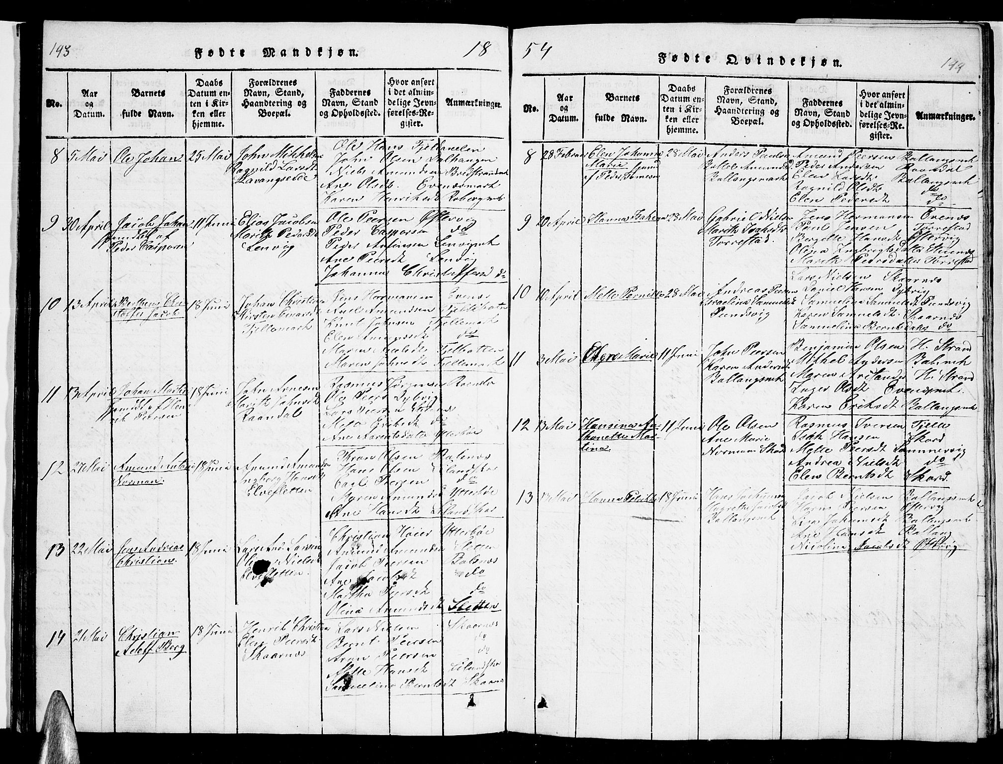 Ministerialprotokoller, klokkerbøker og fødselsregistre - Nordland, AV/SAT-A-1459/863/L0911: Klokkerbok nr. 863C01, 1821-1858, s. 143-144