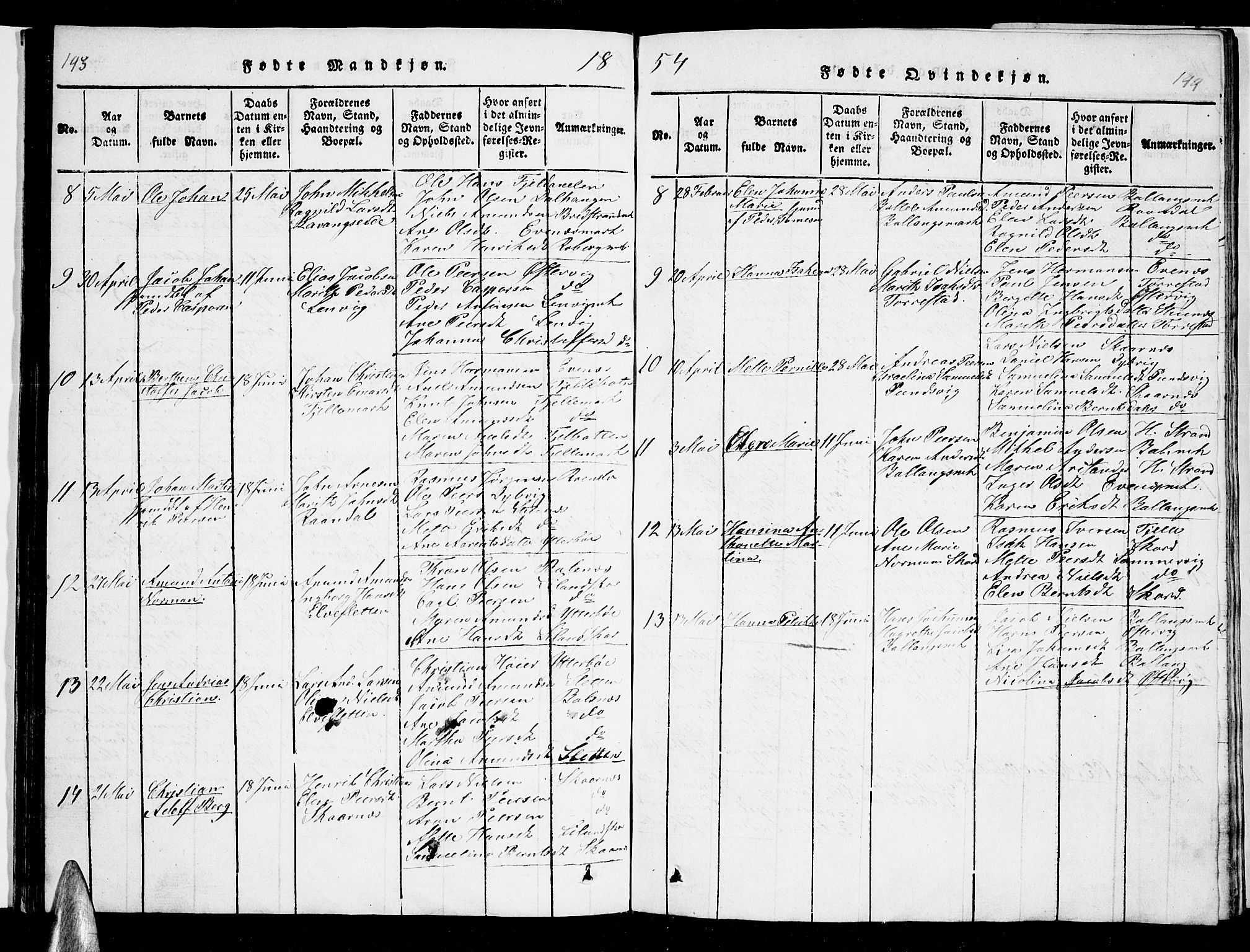 Ministerialprotokoller, klokkerbøker og fødselsregistre - Nordland, SAT/A-1459/863/L0911: Klokkerbok nr. 863C01, 1821-1858, s. 143-144