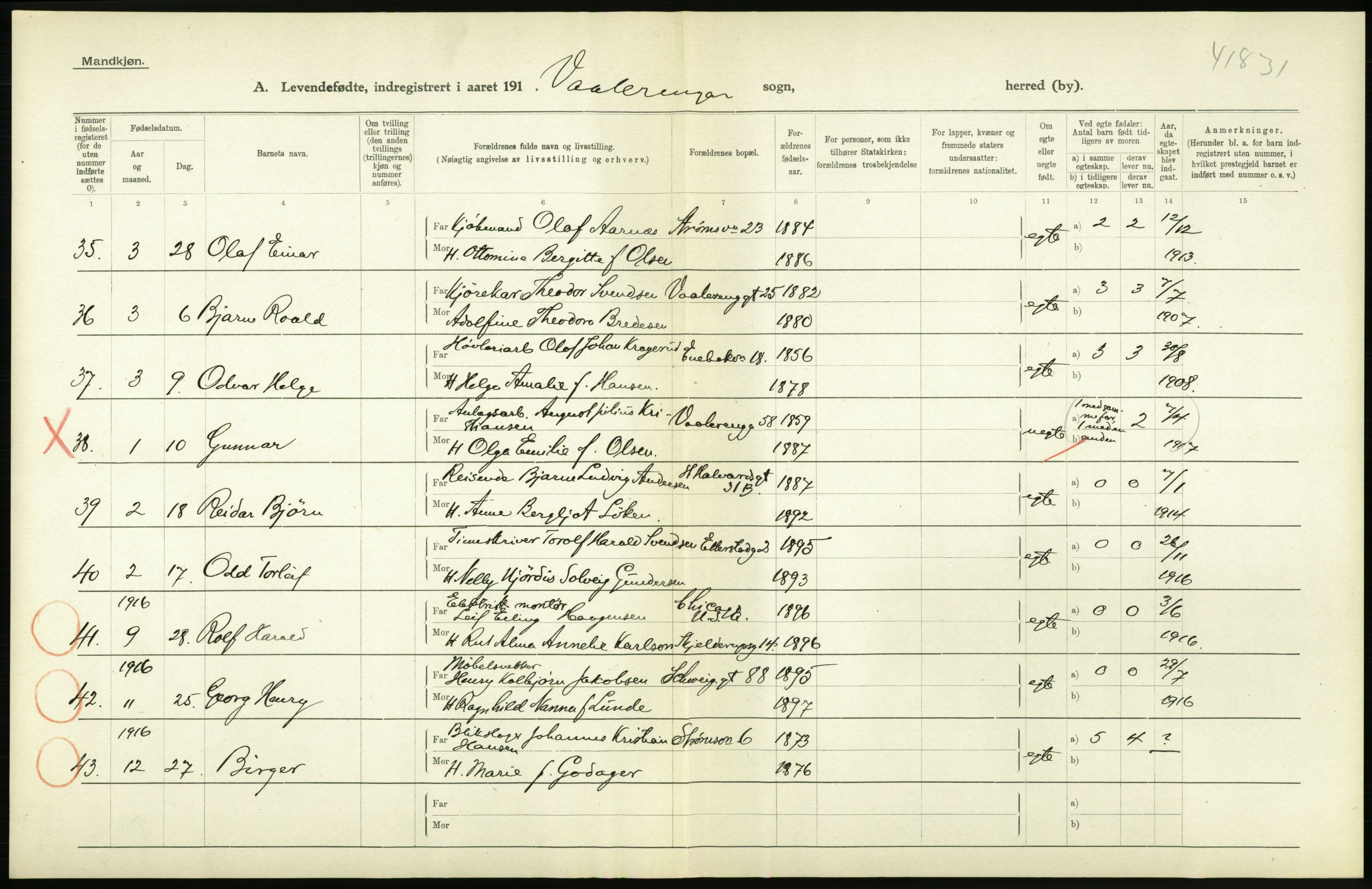 Statistisk sentralbyrå, Sosiodemografiske emner, Befolkning, AV/RA-S-2228/D/Df/Dfb/Dfbg/L0006: Kristiania: Levendefødte menn og kvinner., 1917, s. 324