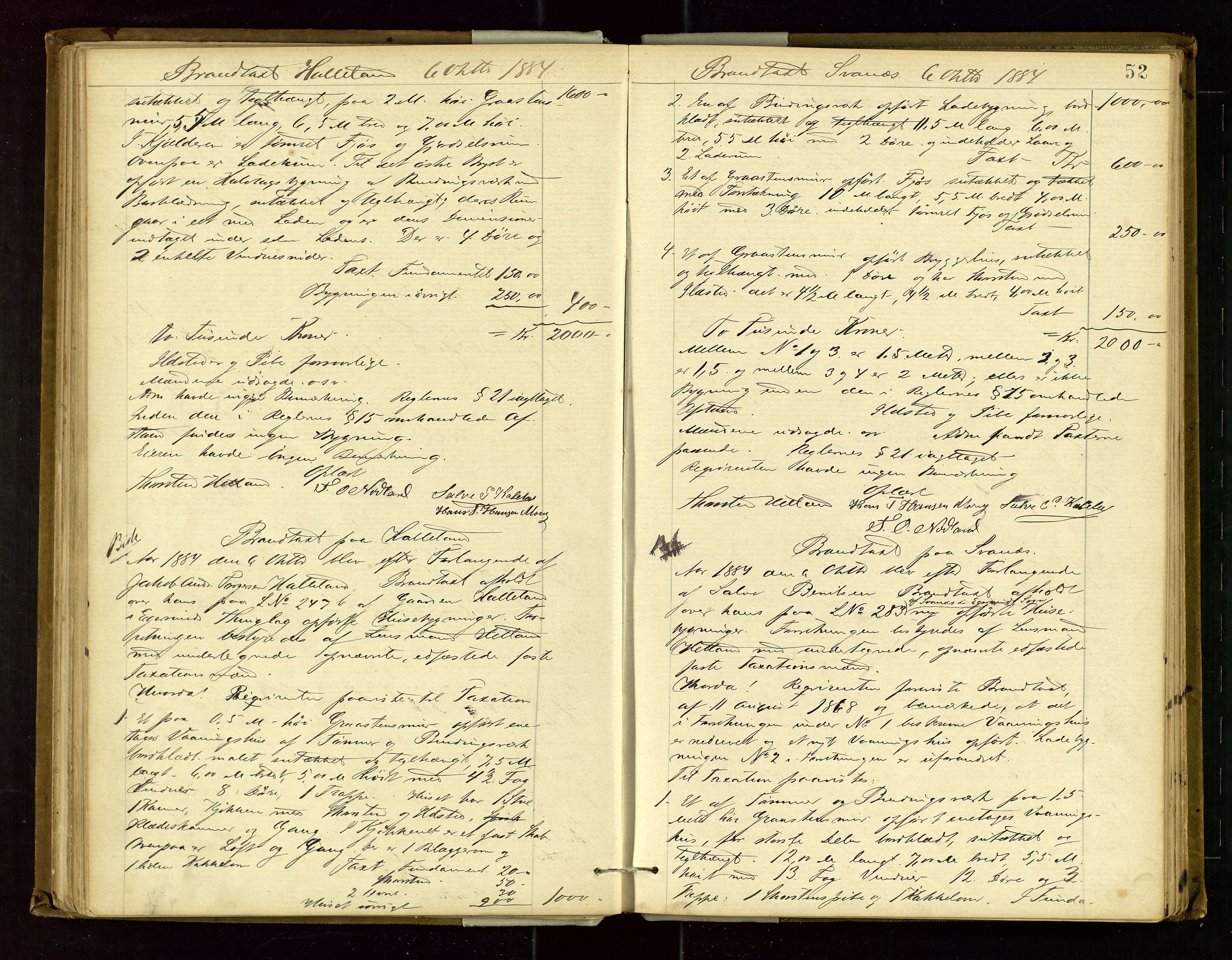 Eigersund lensmannskontor, AV/SAST-A-100171/Goa/L0003: "Brandtaxations-protokol", 1876-1893, s. 51b-52a