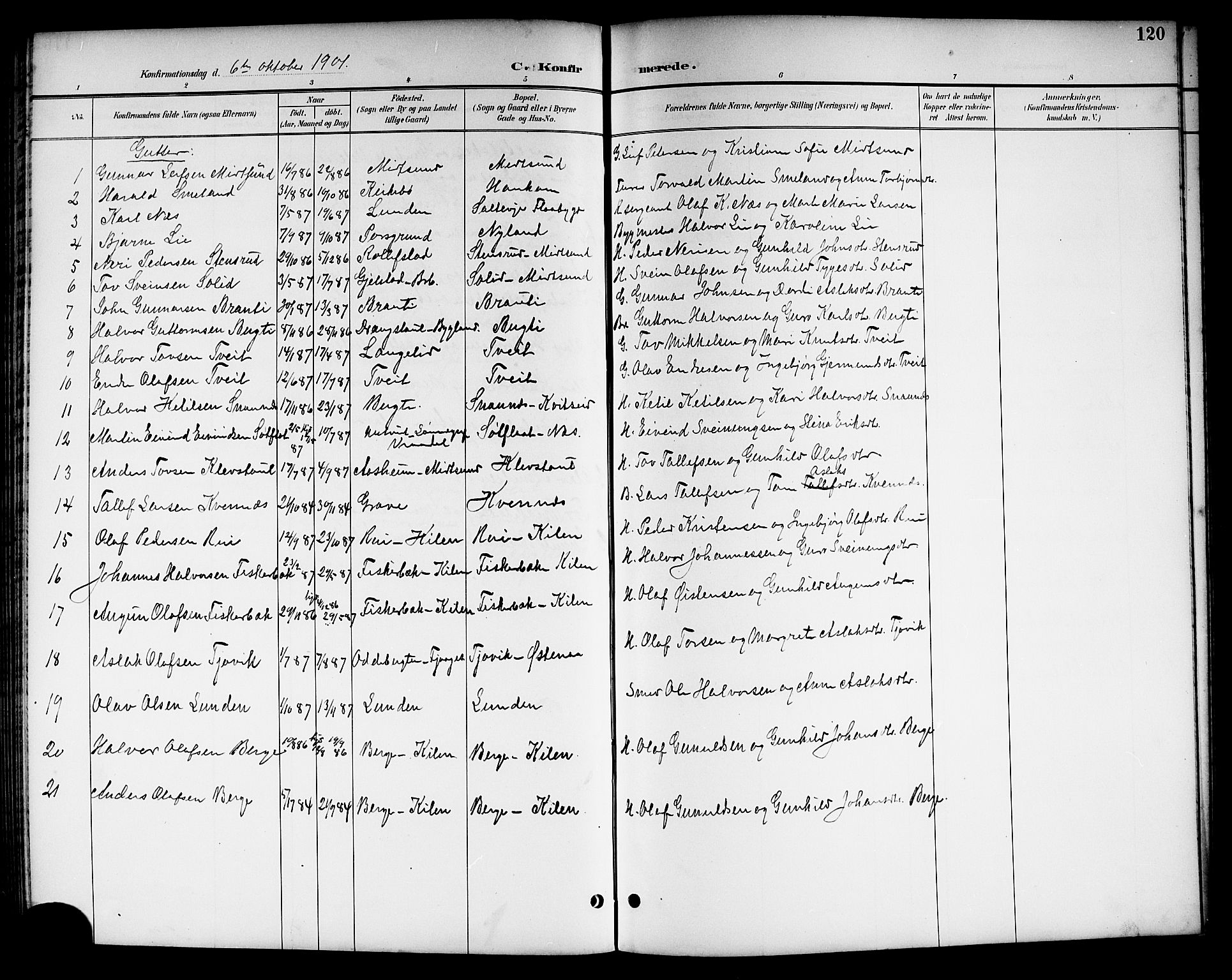 Kviteseid kirkebøker, AV/SAKO-A-276/G/Ga/L0002: Klokkerbok nr. I 2, 1893-1918, s. 120
