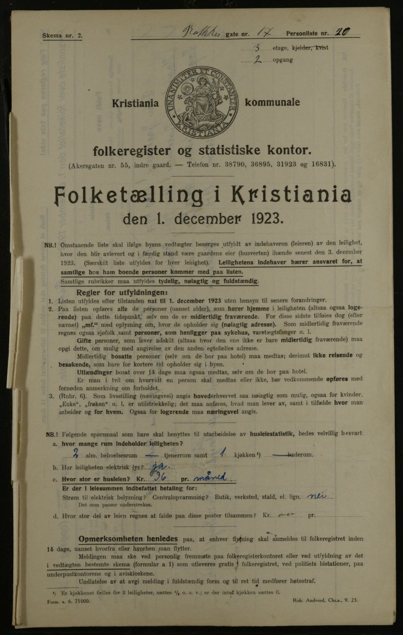 OBA, Kommunal folketelling 1.12.1923 for Kristiania, 1923, s. 91310