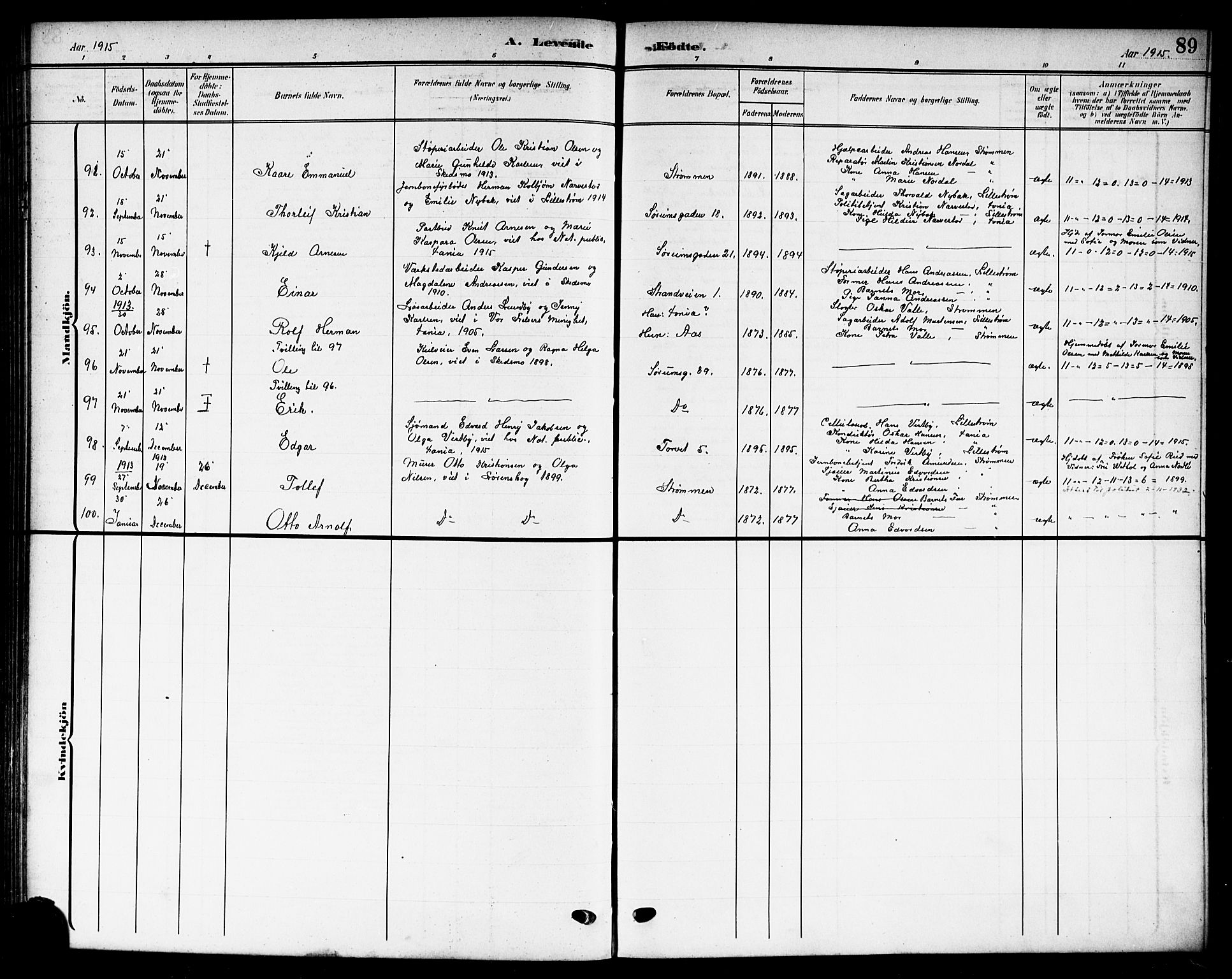 Skedsmo prestekontor Kirkebøker, AV/SAO-A-10033a/G/Gc/L0001: Klokkerbok nr. III 1, 1908-1916, s. 89