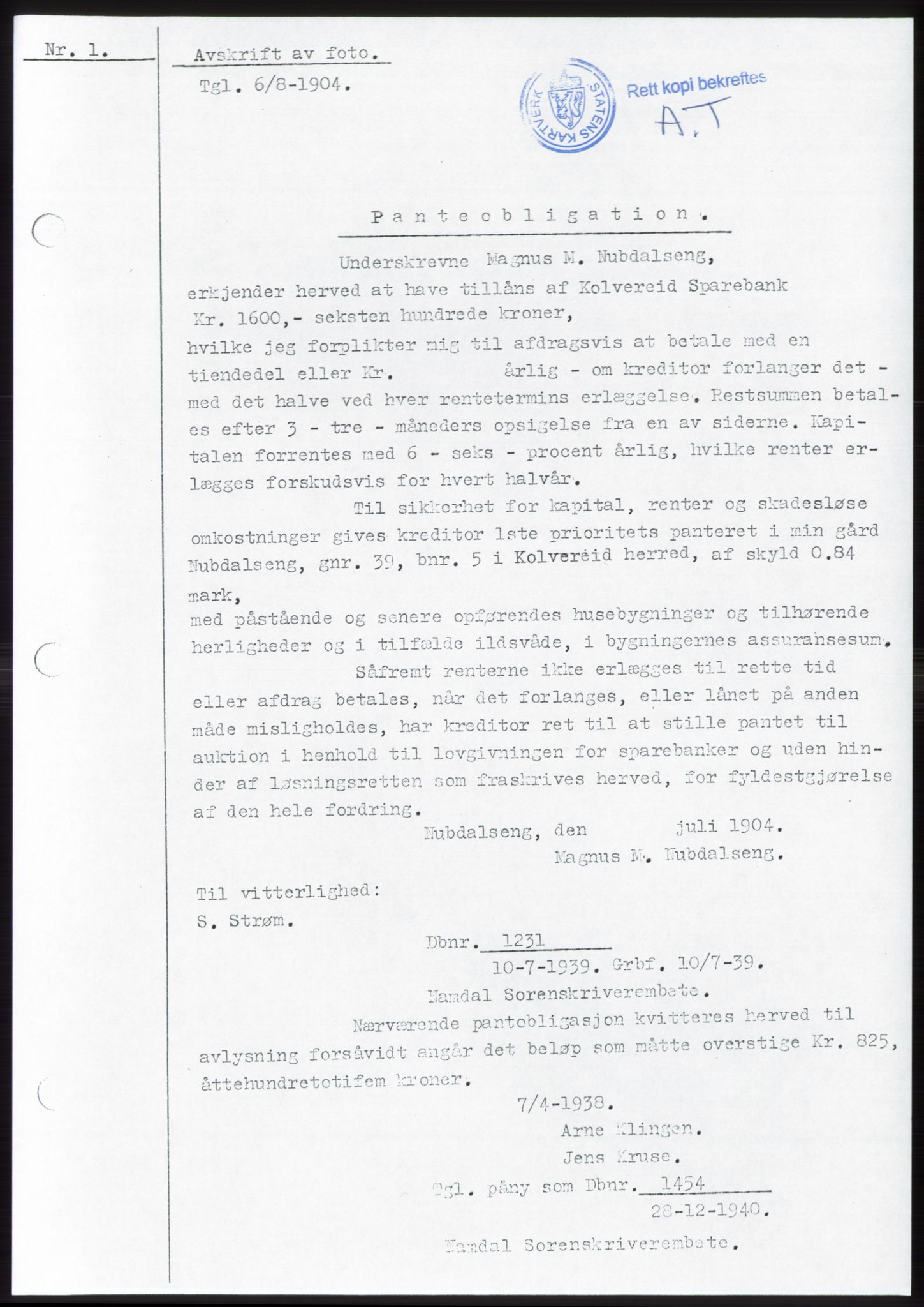 Namdal sorenskriveri, SAT/A-4133/1/2/2C: Pantebok nr. -, 1937-1939, Tingl.dato: 10.07.1939