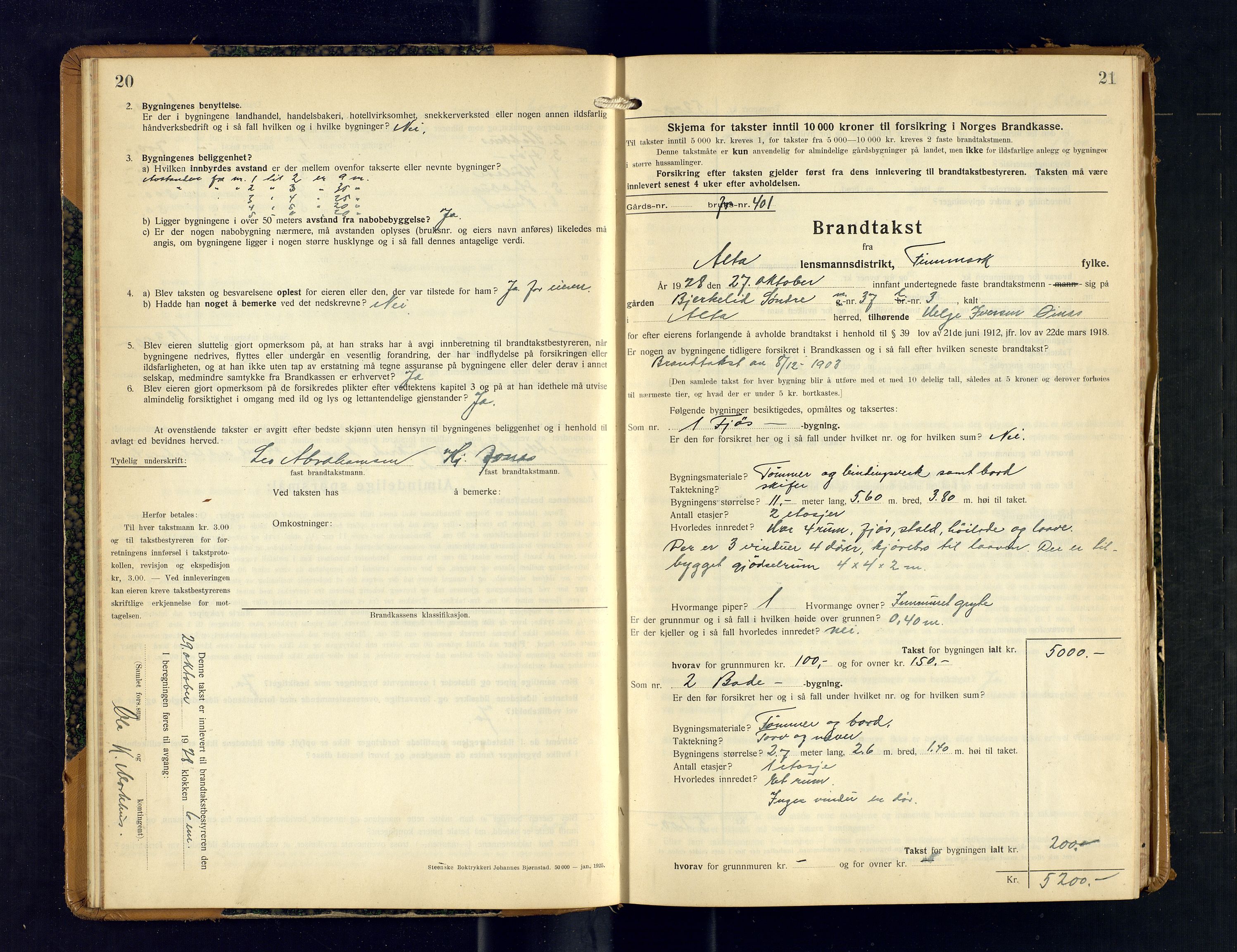 Alta lensmannskontor, AV/SATØ-S-1165/O/Ob/L0176: Branntakstprotokoll, 1928-1932, s. 20-21