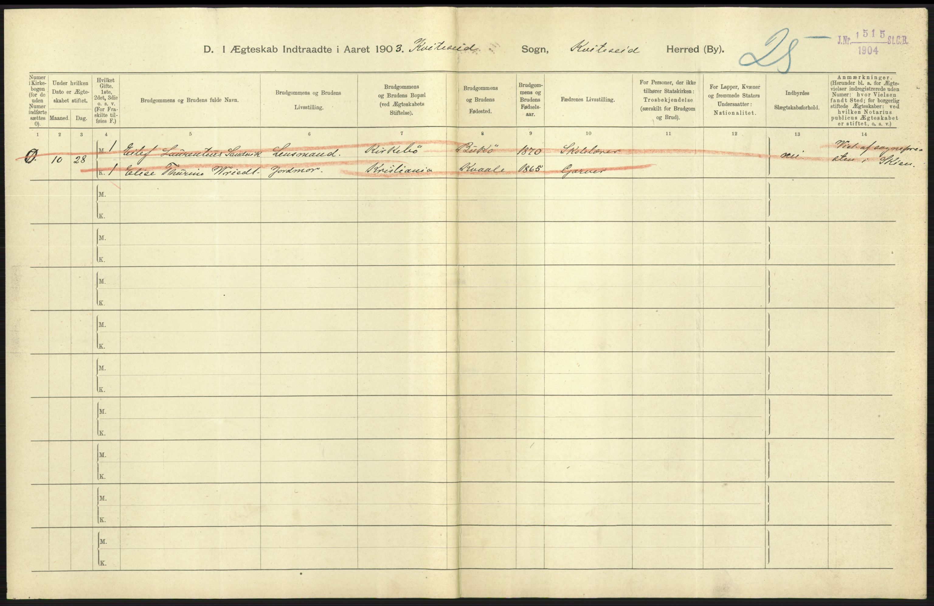 Statistisk sentralbyrå, Sosiodemografiske emner, Befolkning, AV/RA-S-2228/D/Df/Dfa/Dfaa/L0009: Bratsberg amt: Fødte, gifte, døde, 1903, s. 379