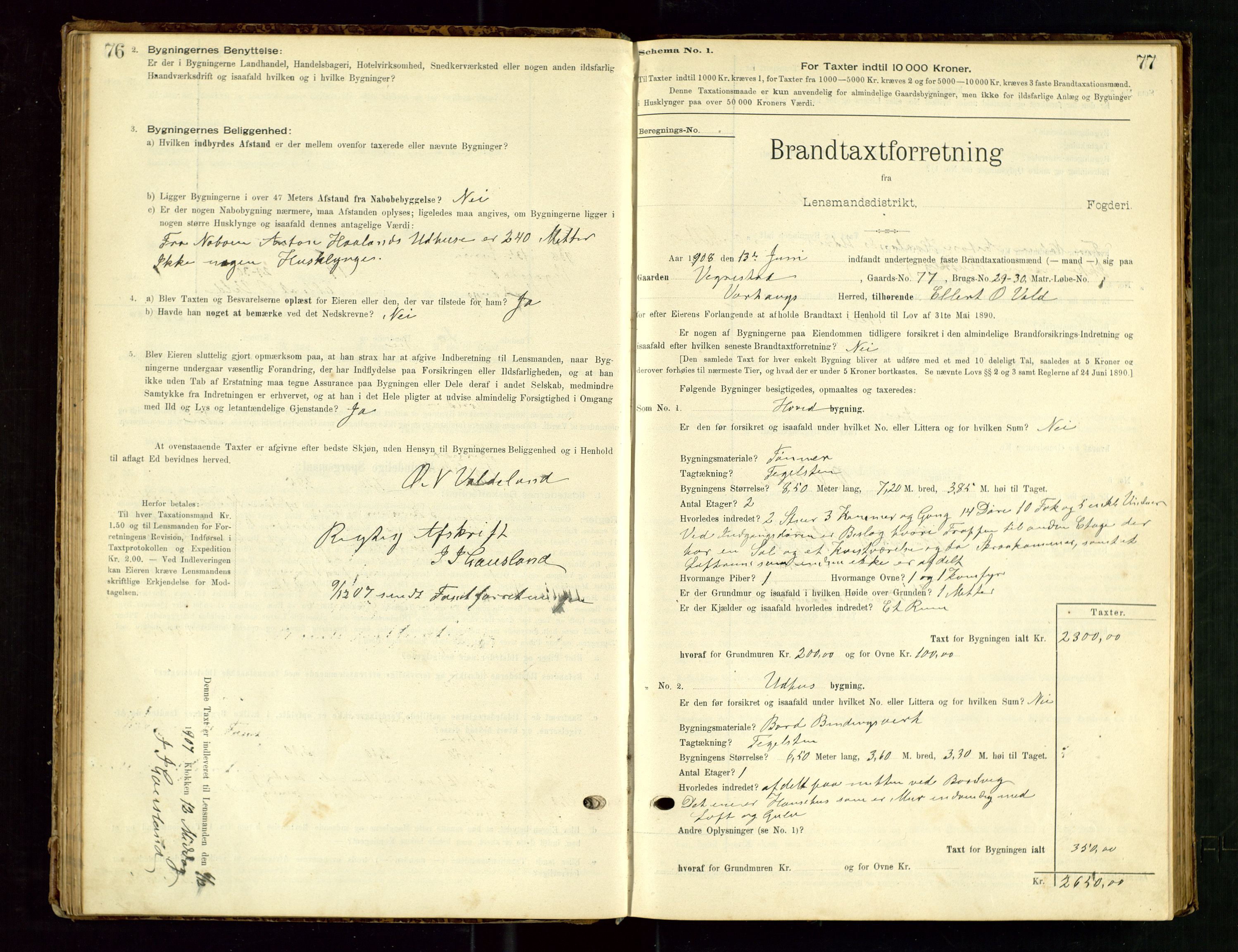 Hå lensmannskontor, SAST/A-100456/Goa/L0003: Takstprotokoll (skjema), 1895-1911, s. 76-77