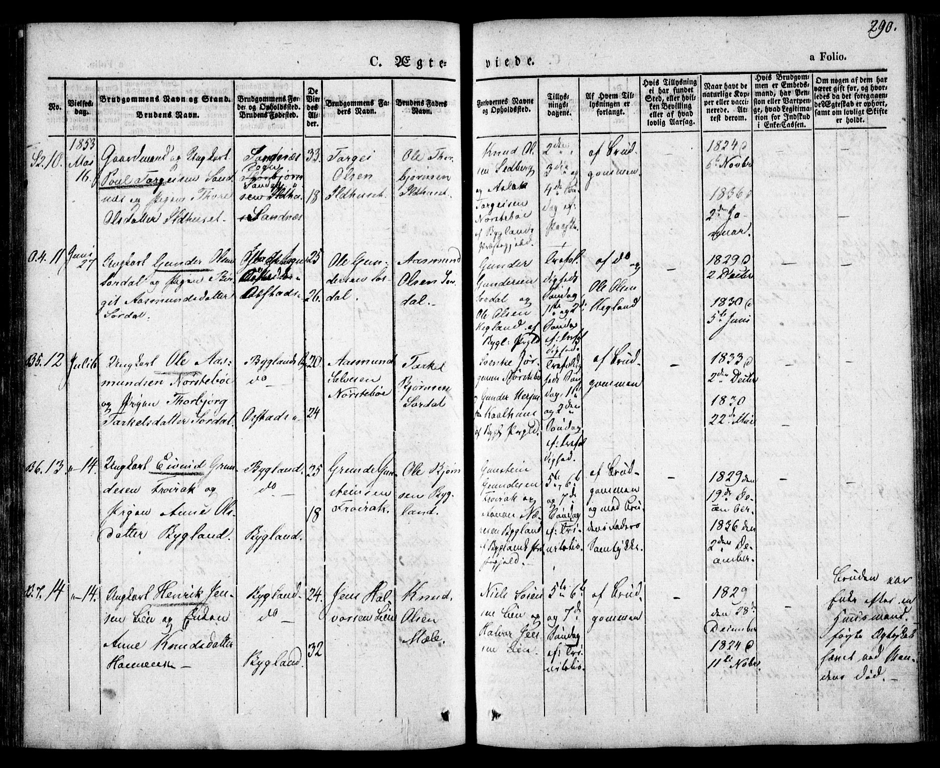 Bygland sokneprestkontor, AV/SAK-1111-0006/F/Fa/Fab/L0004: Ministerialbok nr. A 4, 1842-1858, s. 290
