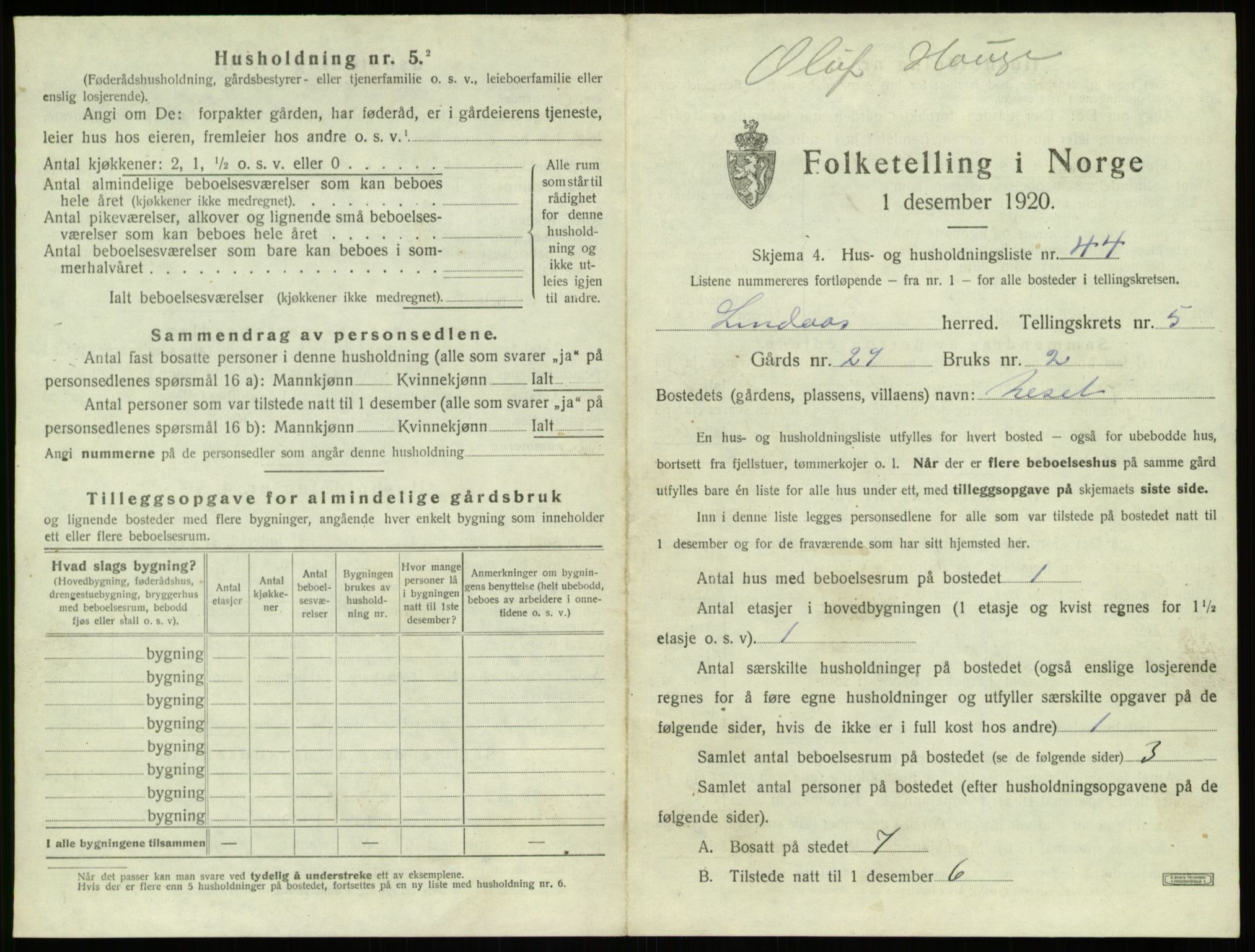 SAB, Folketelling 1920 for 1263 Lindås herred, 1920, s. 371