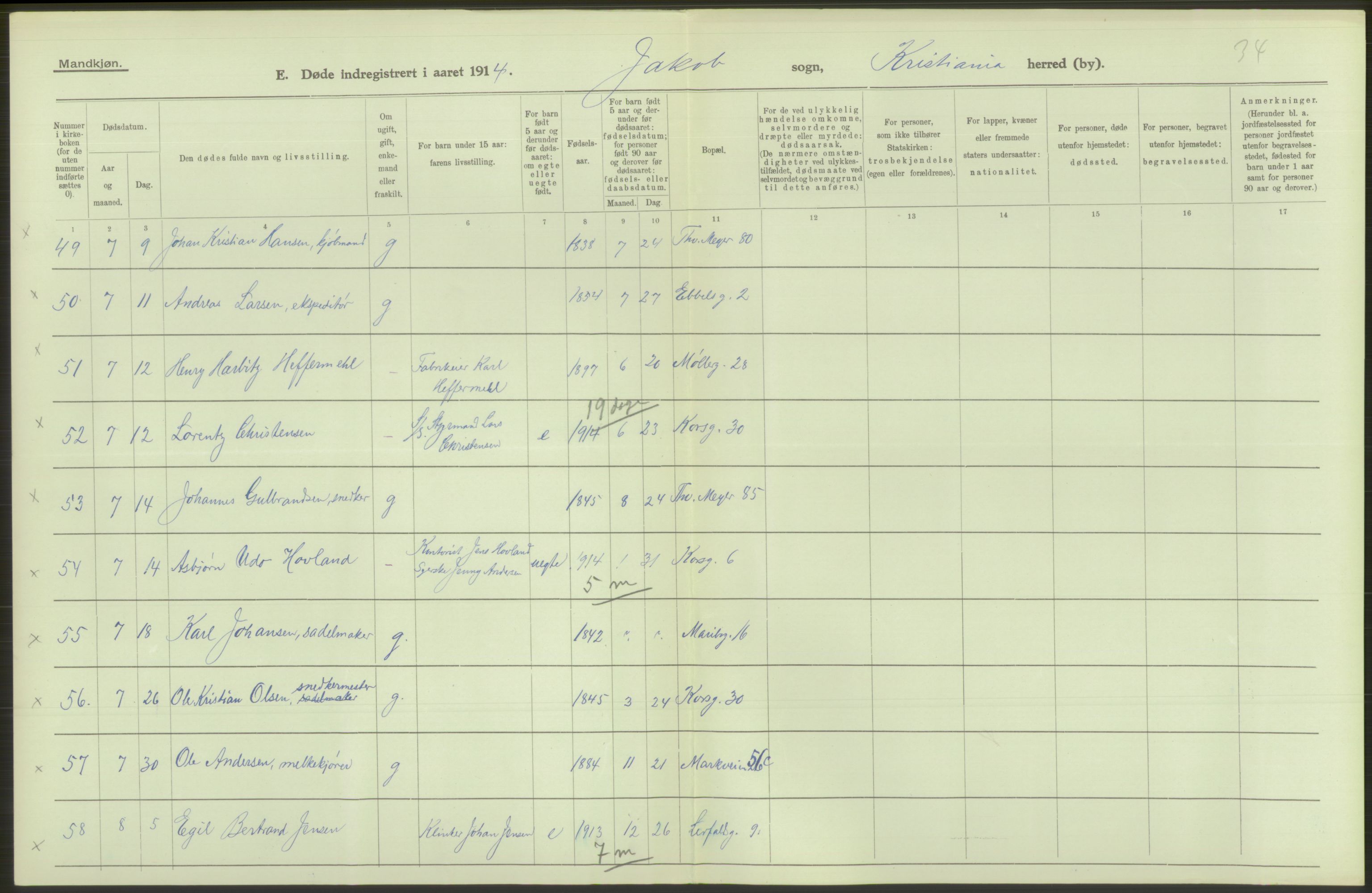 Statistisk sentralbyrå, Sosiodemografiske emner, Befolkning, AV/RA-S-2228/D/Df/Dfb/Dfbd/L0008: Kristiania: Døde, 1914, s. 554