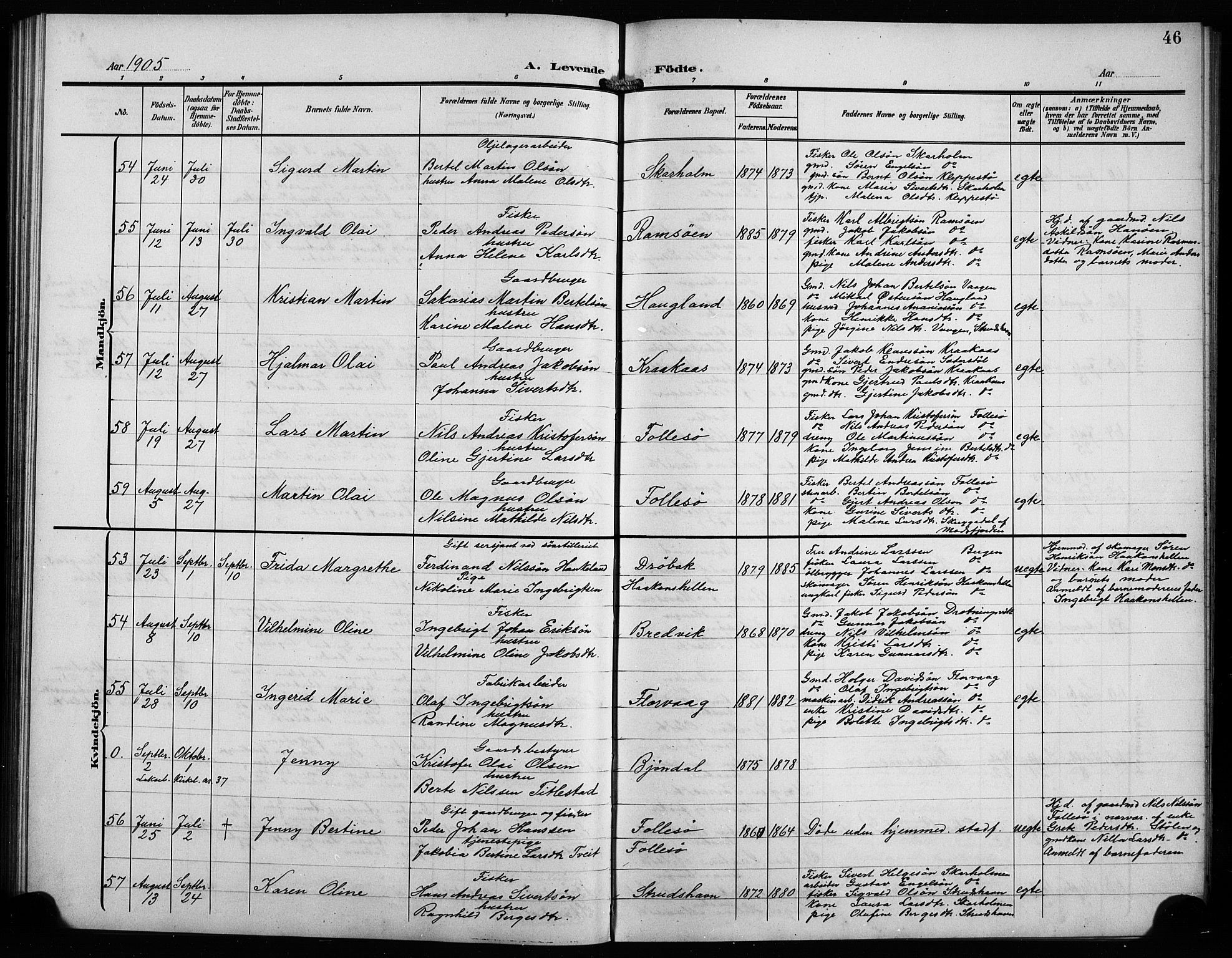 Askøy Sokneprestembete, AV/SAB-A-74101/H/Ha/Hab/Haba/L0010: Klokkerbok nr. A 10, 1903-1907, s. 46