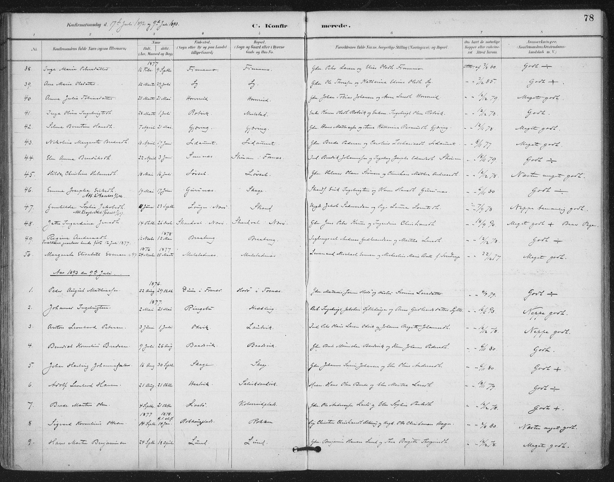 Ministerialprotokoller, klokkerbøker og fødselsregistre - Nord-Trøndelag, SAT/A-1458/780/L0644: Ministerialbok nr. 780A08, 1886-1903, s. 78
