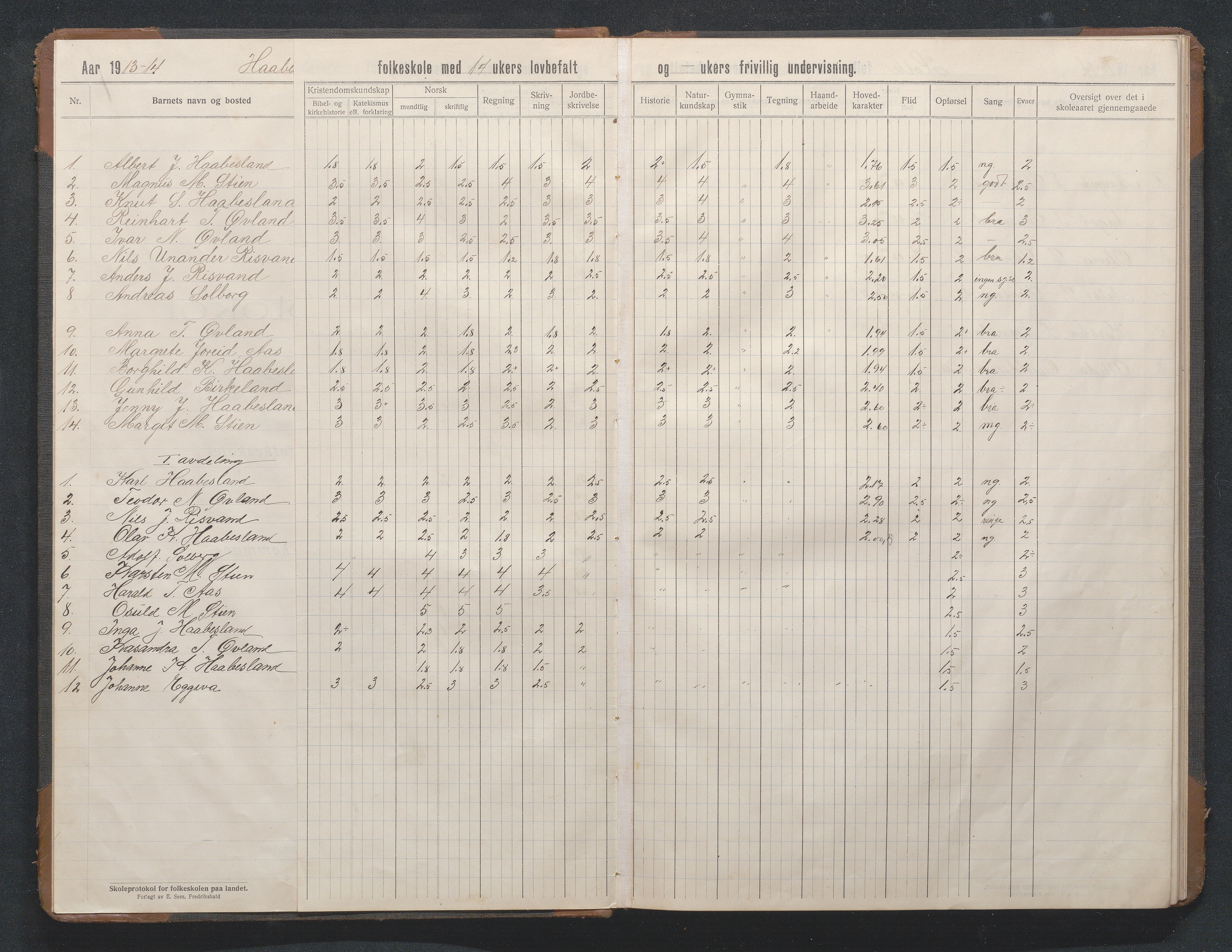 Birkenes kommune, Håbesland, Holte og Rislå skolekretser frem til 1991, AAKS/KA0928-550c_91/F02/L0003: Skoleprotokoll Håbesland og Holte, 1913-1955