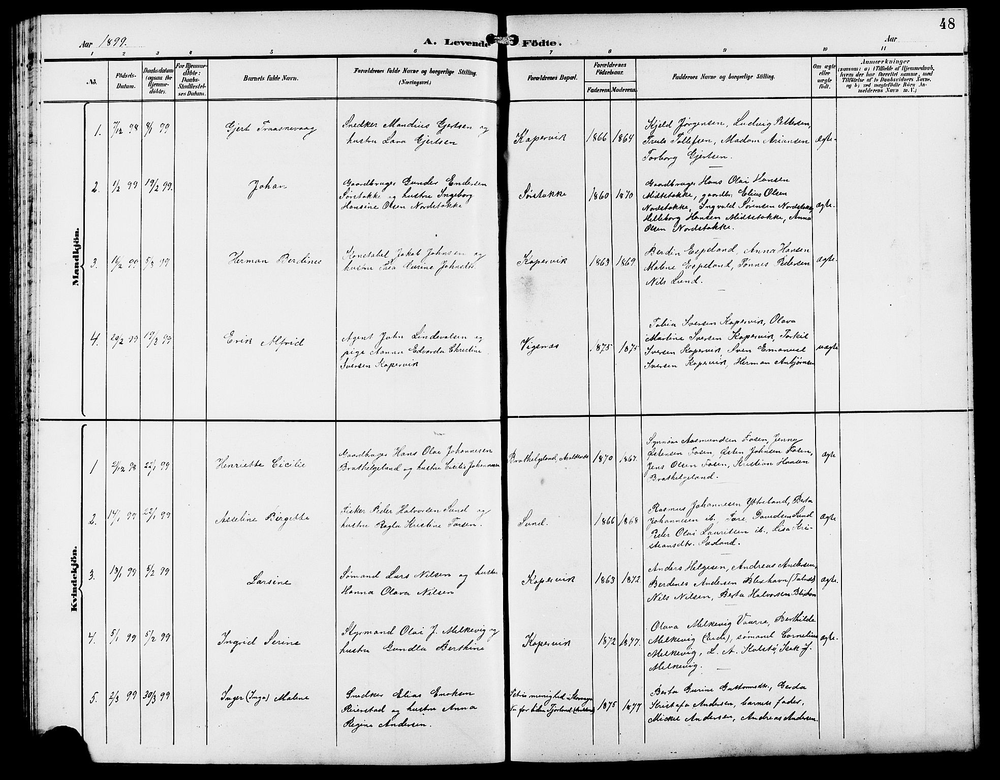 Kopervik sokneprestkontor, SAST/A-101850/H/Ha/Hab/L0003: Klokkerbok nr. B 3, 1891-1909, s. 48