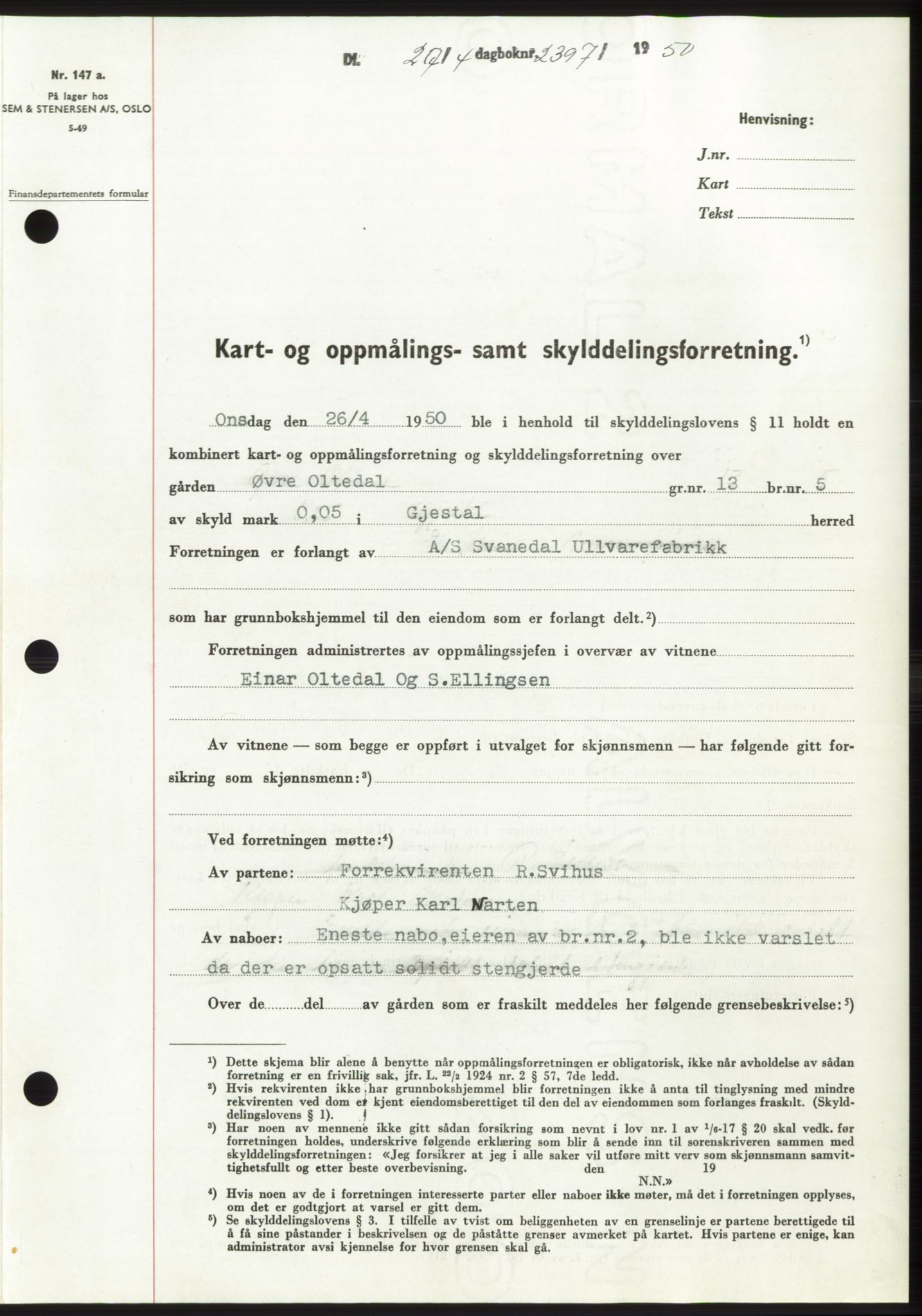Jæren sorenskriveri, SAST/A-100310/03/G/Gba/L0107: Pantebok, 1950-1950, Dagboknr: 2397/1950