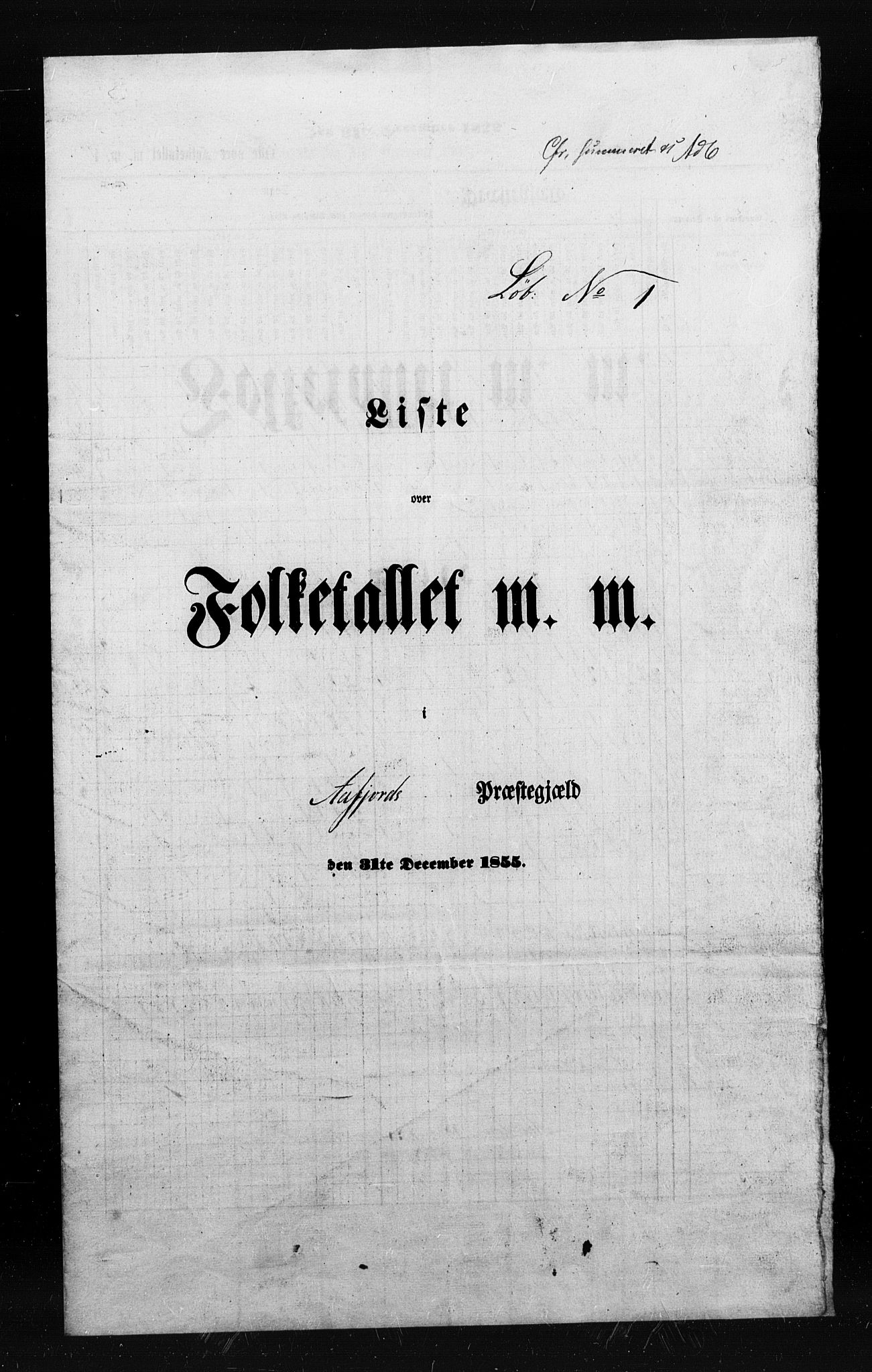 , Folketelling 1855 for 1630P Åfjord prestegjeld, 1855, s. 1