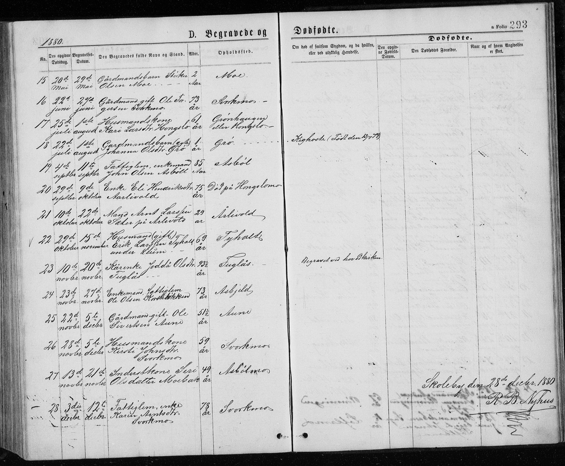 Ministerialprotokoller, klokkerbøker og fødselsregistre - Sør-Trøndelag, AV/SAT-A-1456/671/L0843: Klokkerbok nr. 671C02, 1873-1892, s. 293