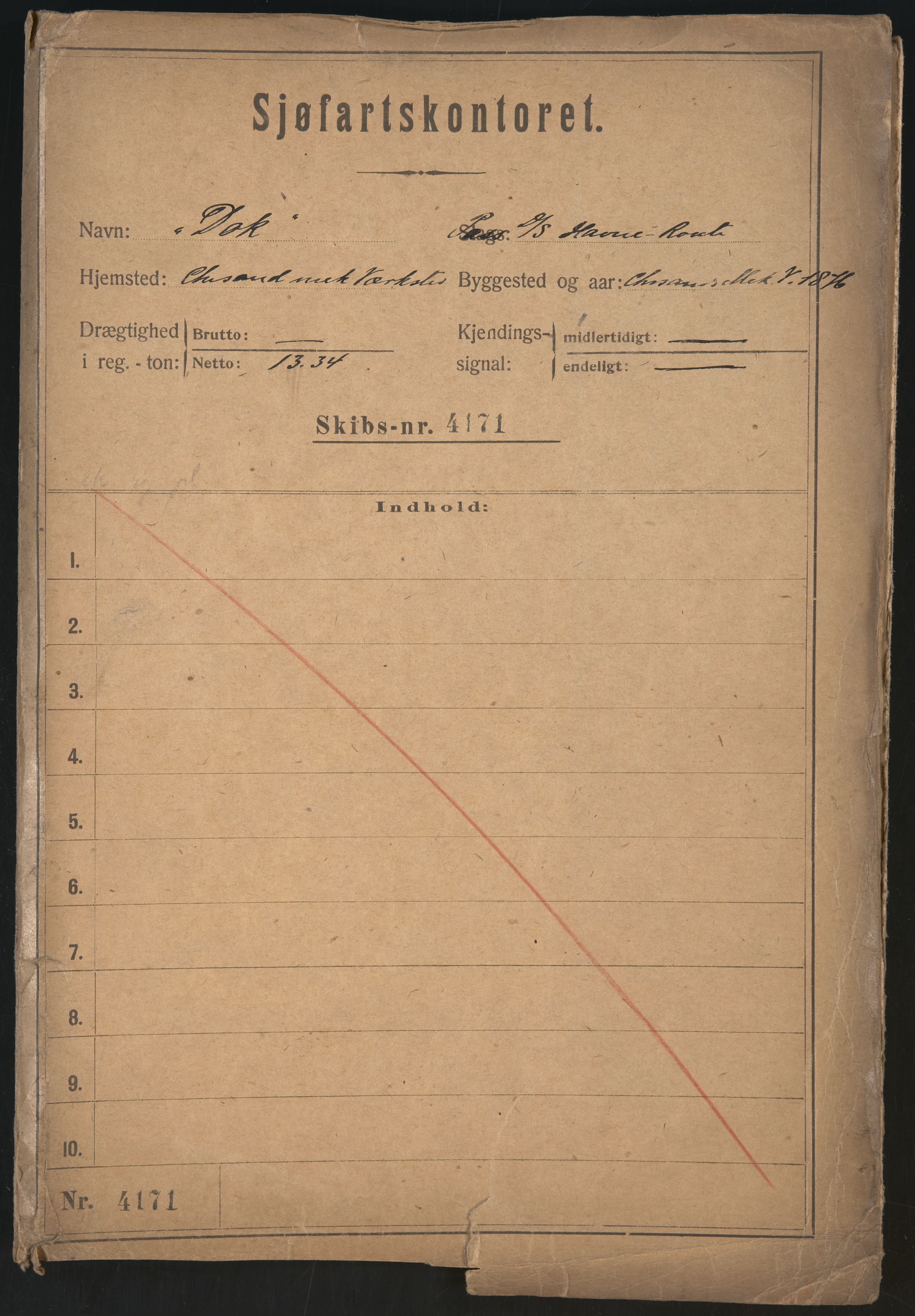 Sjøfartsdirektoratet med forløpere, skipsmapper slettede skip, AV/RA-S-4998/F/Fa/L0245: --, 1876-1919, s. 1