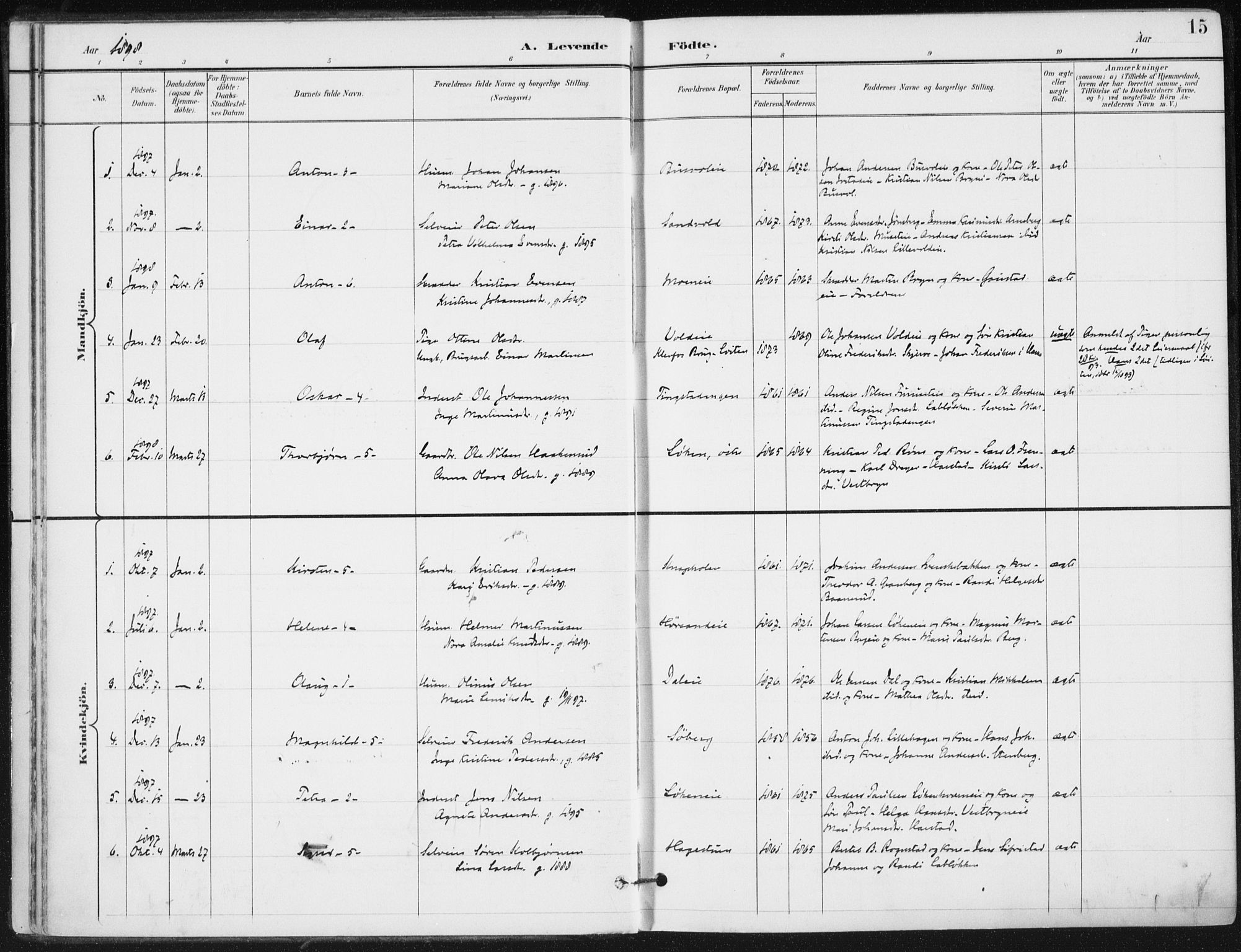 Romedal prestekontor, AV/SAH-PREST-004/K/L0011: Ministerialbok nr. 11, 1896-1912, s. 15