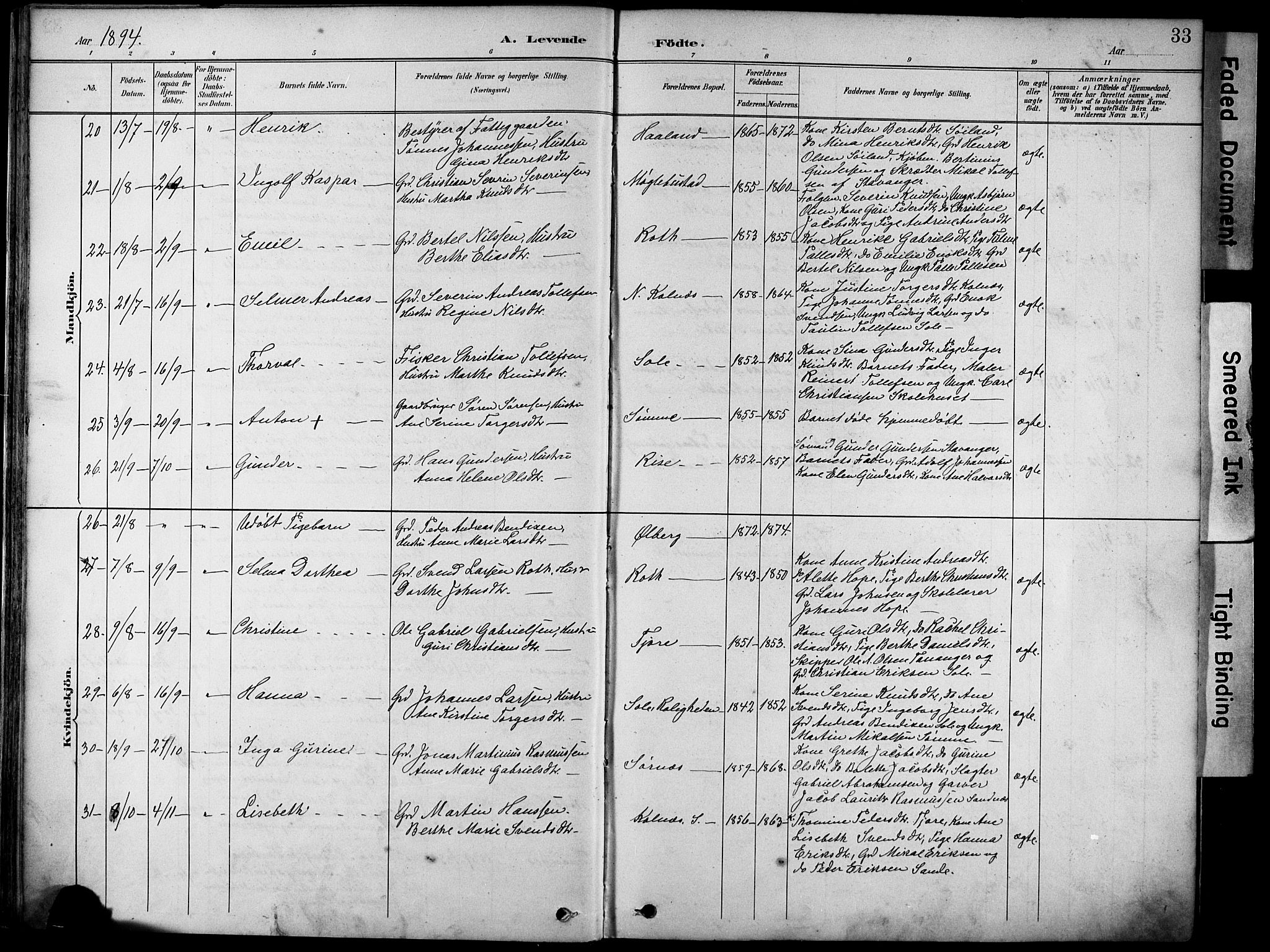 Håland sokneprestkontor, AV/SAST-A-101802/001/30BA/L0012: Ministerialbok nr. A 11, 1889-1900, s. 33