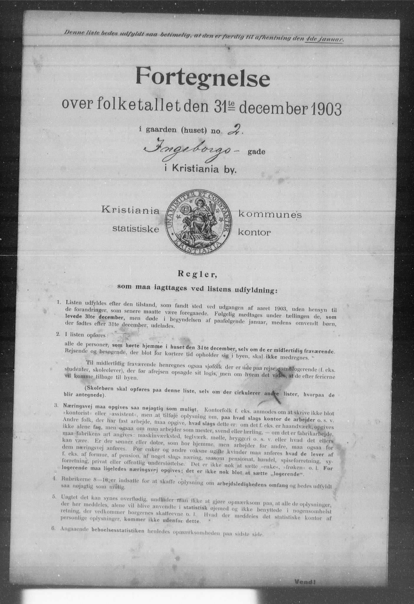 OBA, Kommunal folketelling 31.12.1903 for Kristiania kjøpstad, 1903, s. 8585