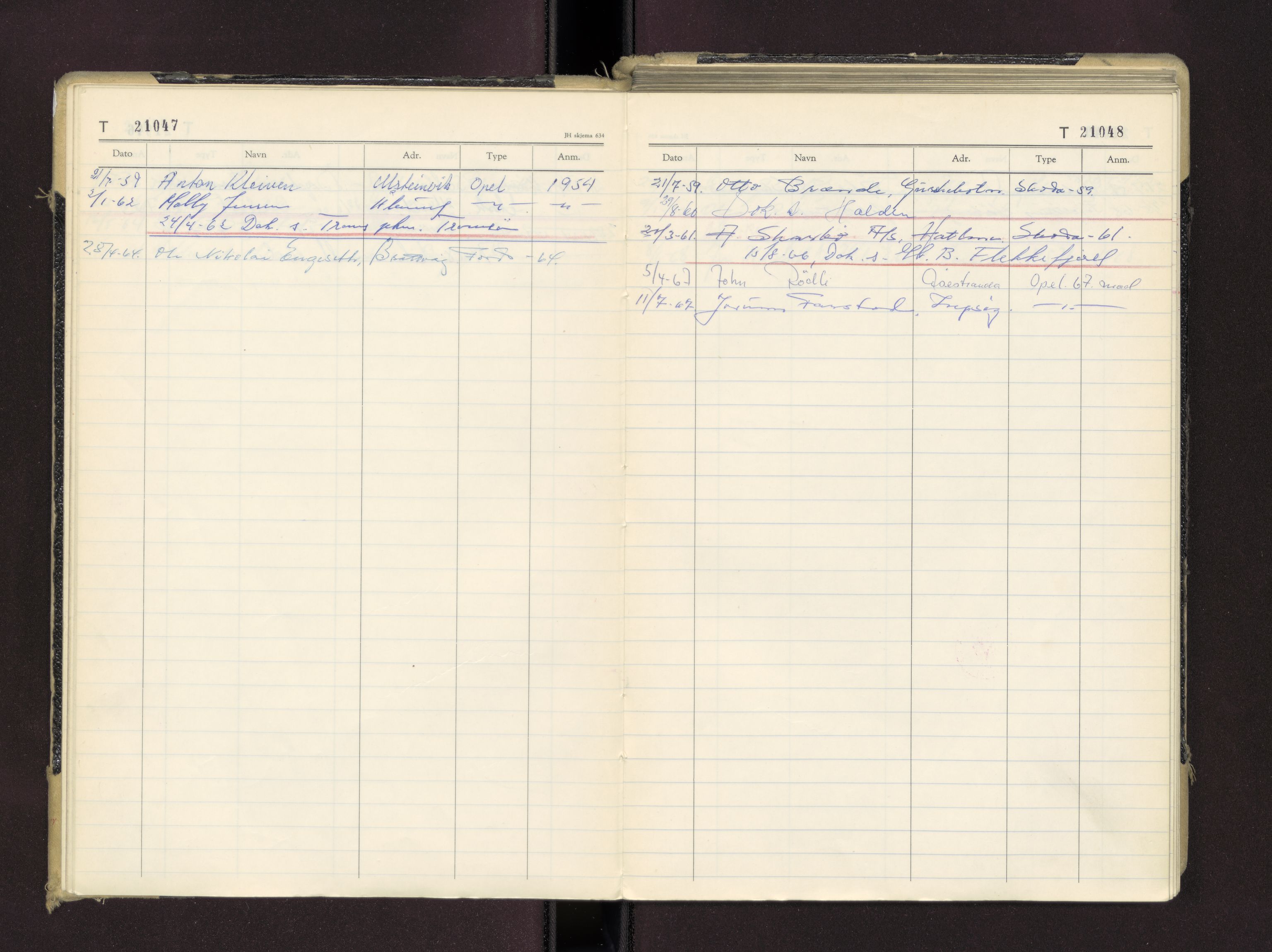 Møre og Romsdal vegkontor - Ålesund trafikkstasjon, AV/SAT-A-4099/F/Fc/L0016: Bilregister; T 21000 - T 21499, 1955-1970