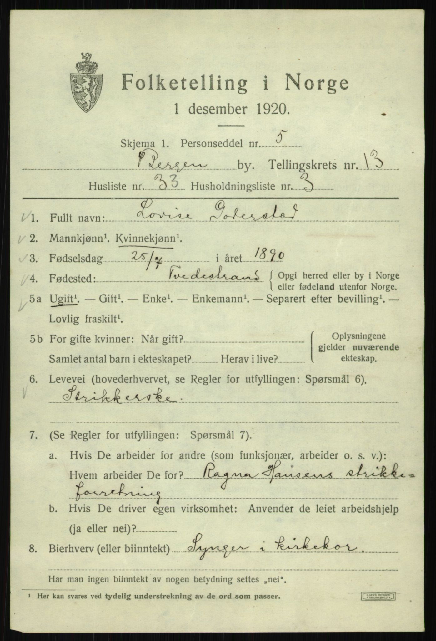 SAB, Folketelling 1920 for 1301 Bergen kjøpstad, 1920, s. 75624