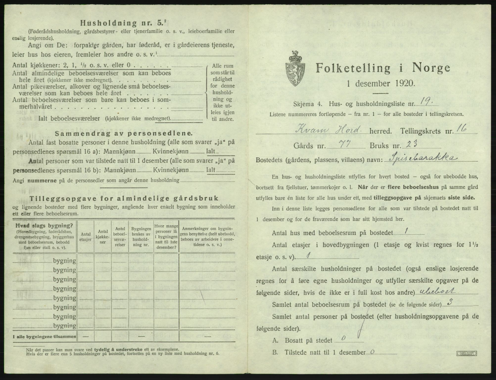 SAB, Folketelling 1920 for 1238 Kvam herred, 1920, s. 1305