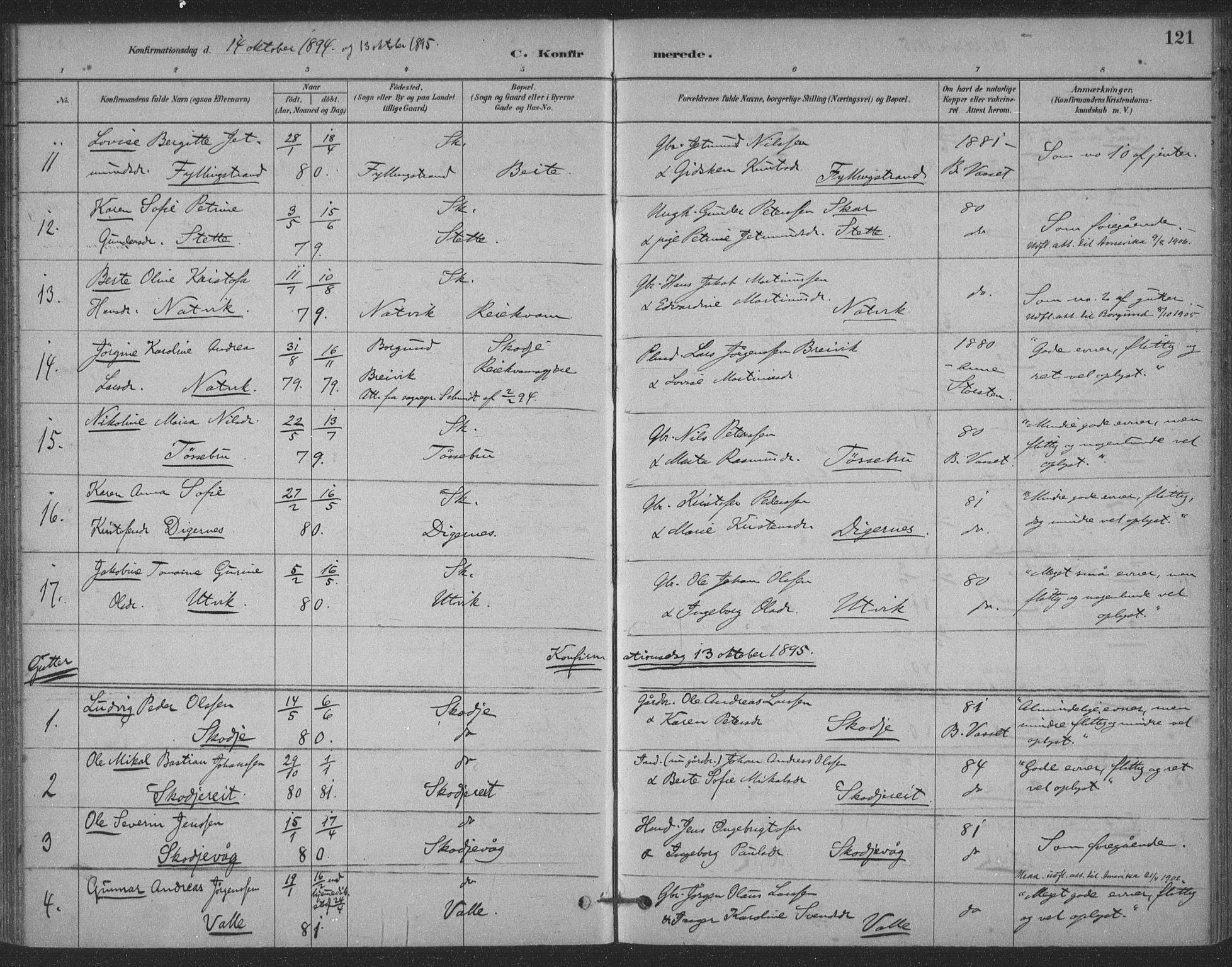 Ministerialprotokoller, klokkerbøker og fødselsregistre - Møre og Romsdal, AV/SAT-A-1454/524/L0356: Ministerialbok nr. 524A08, 1880-1899, s. 121