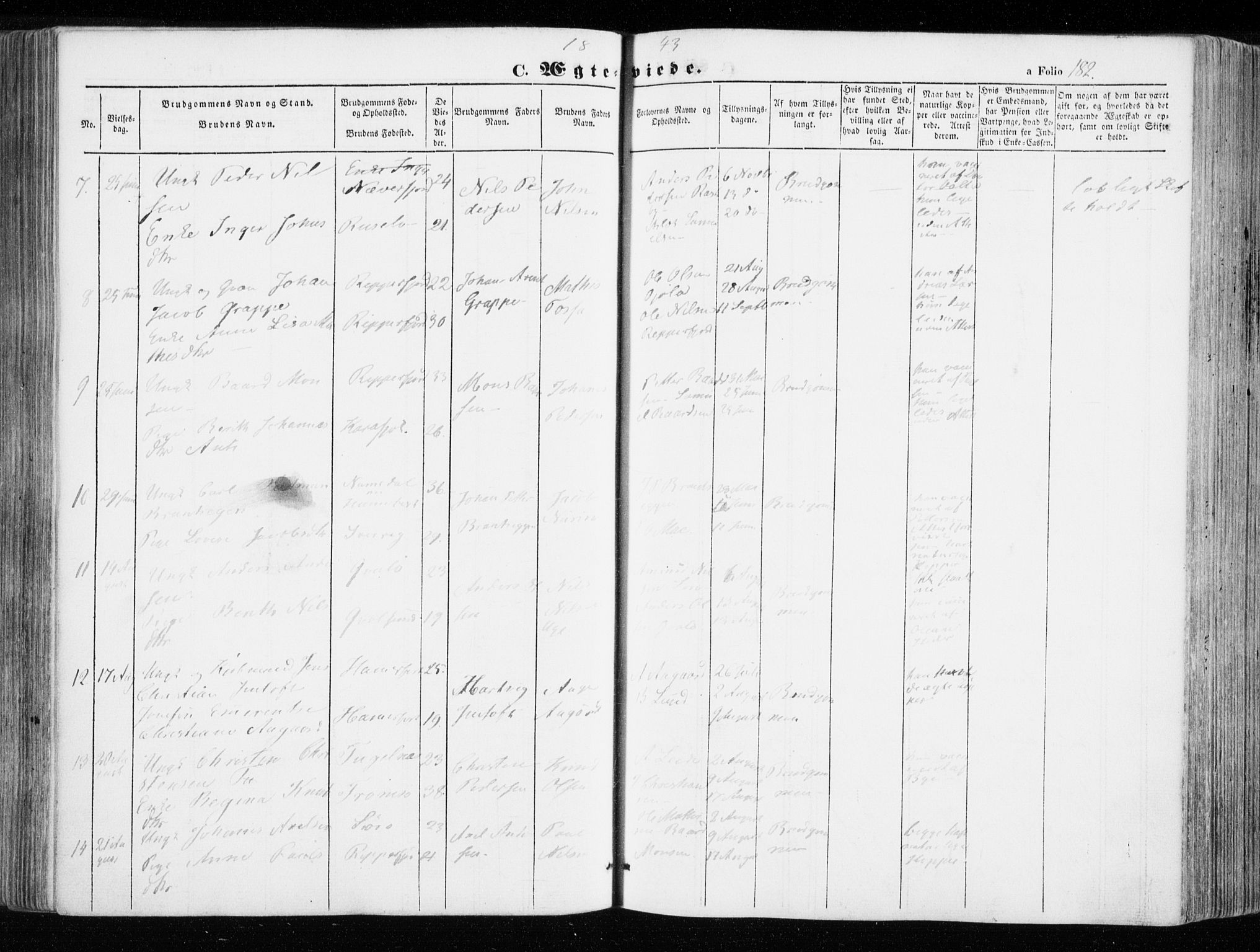 Hammerfest sokneprestkontor, AV/SATØ-S-1347/H/Ha/L0004.kirke: Ministerialbok nr. 4, 1843-1856, s. 182