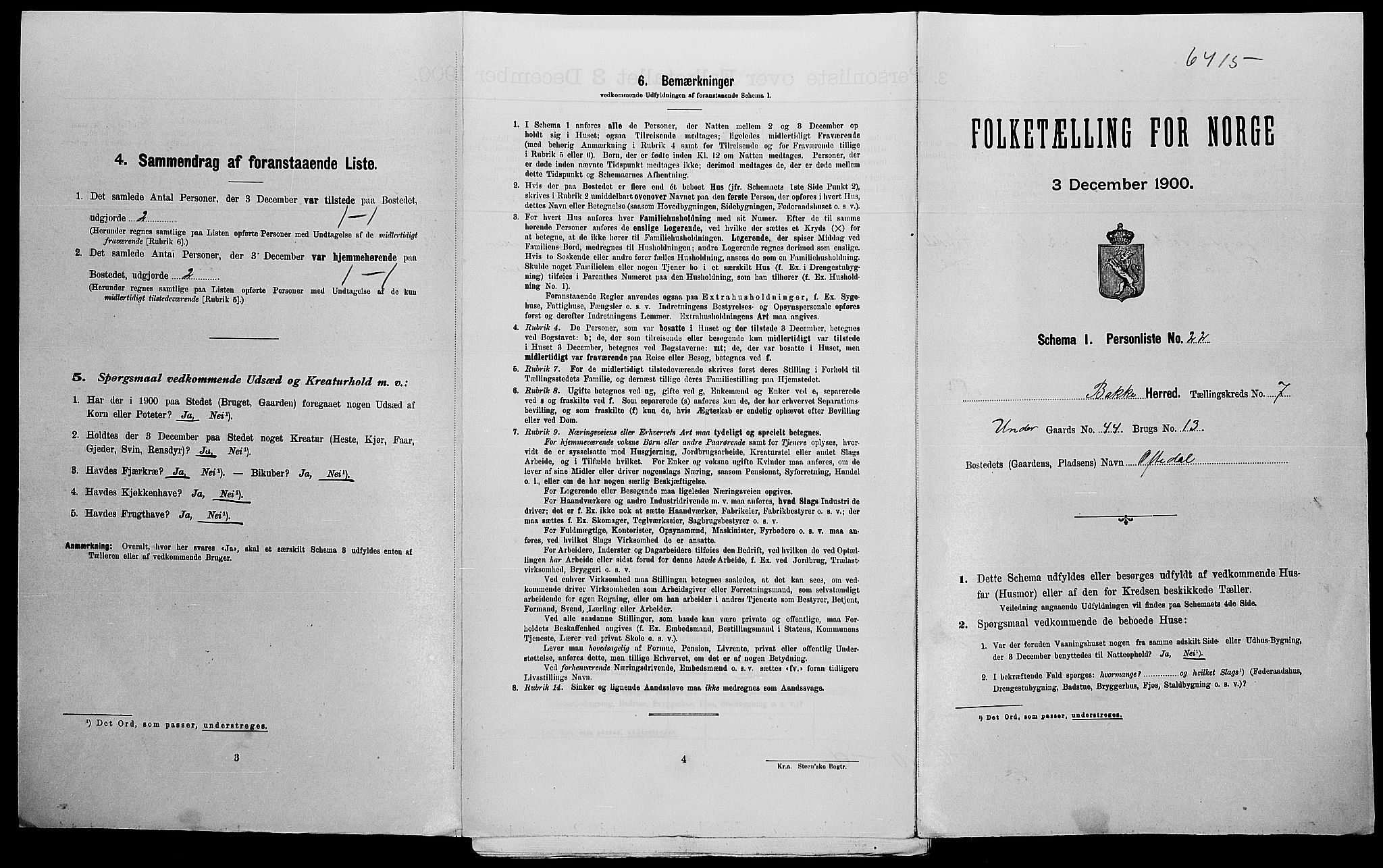 SAK, Folketelling 1900 for 1045 Bakke herred, 1900, s. 394