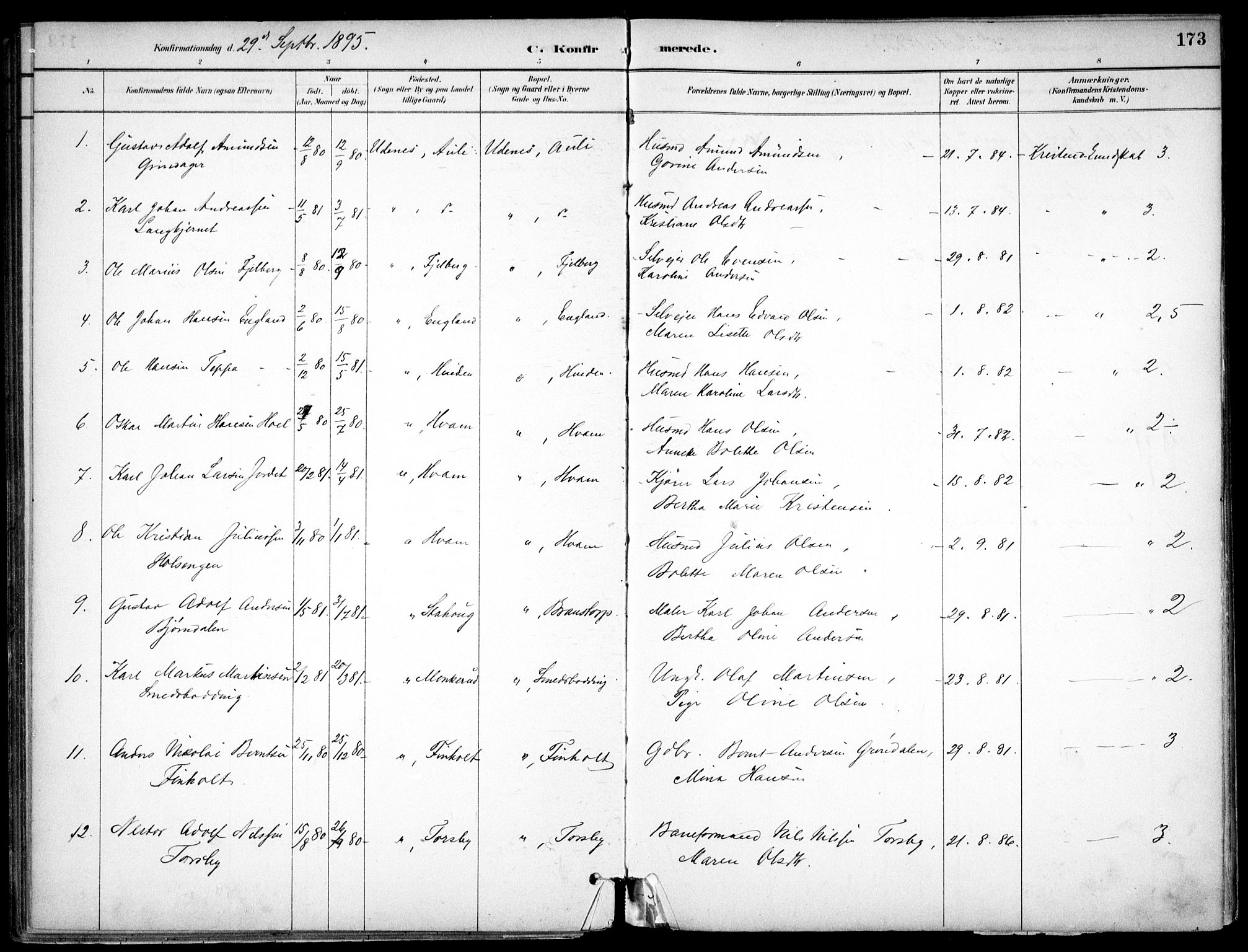 Nes prestekontor Kirkebøker, AV/SAO-A-10410/F/Fc/L0002: Ministerialbok nr. IIi 2, 1882-1916, s. 173