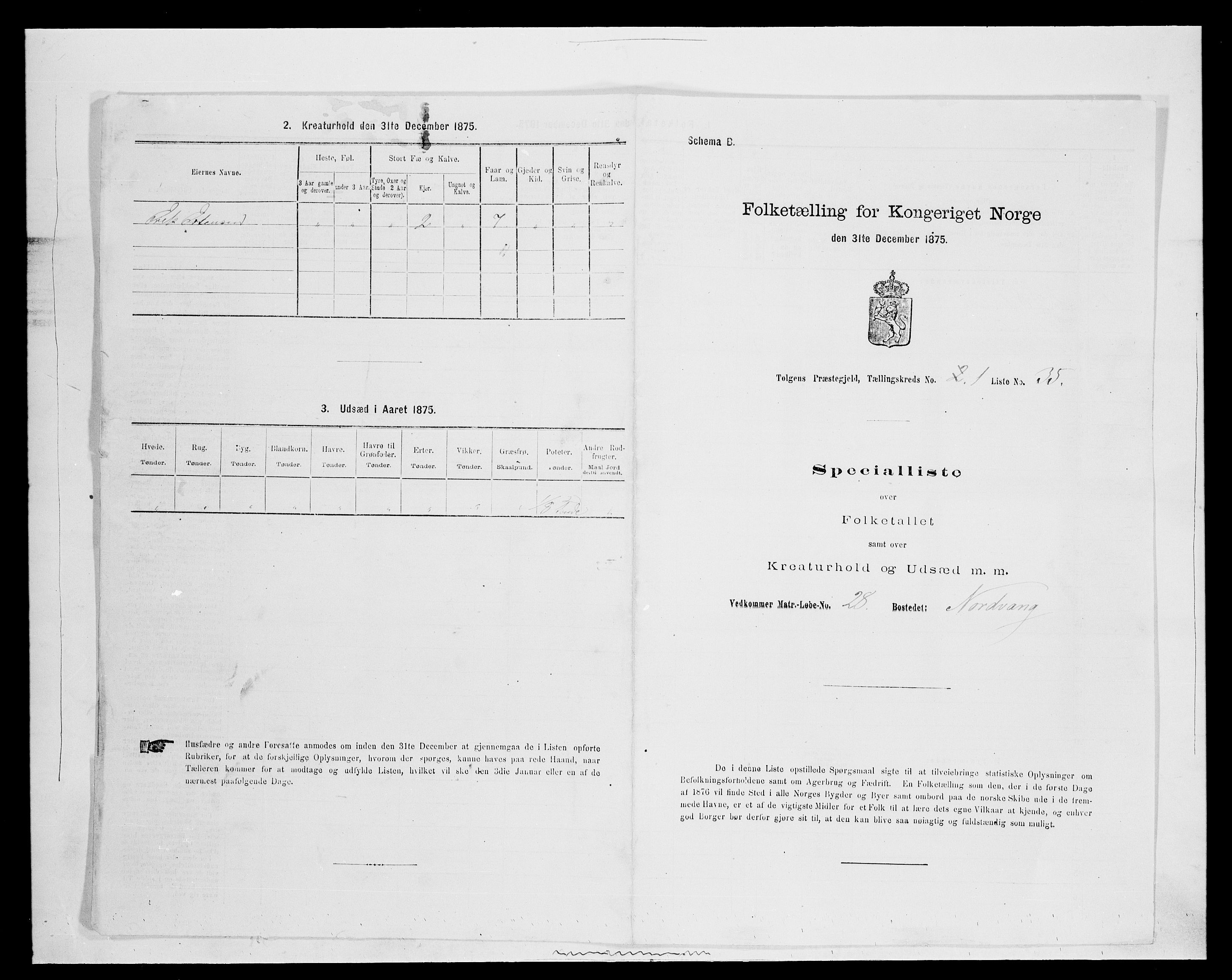 SAH, Folketelling 1875 for 0436P Tolga prestegjeld, 1875, s. 277