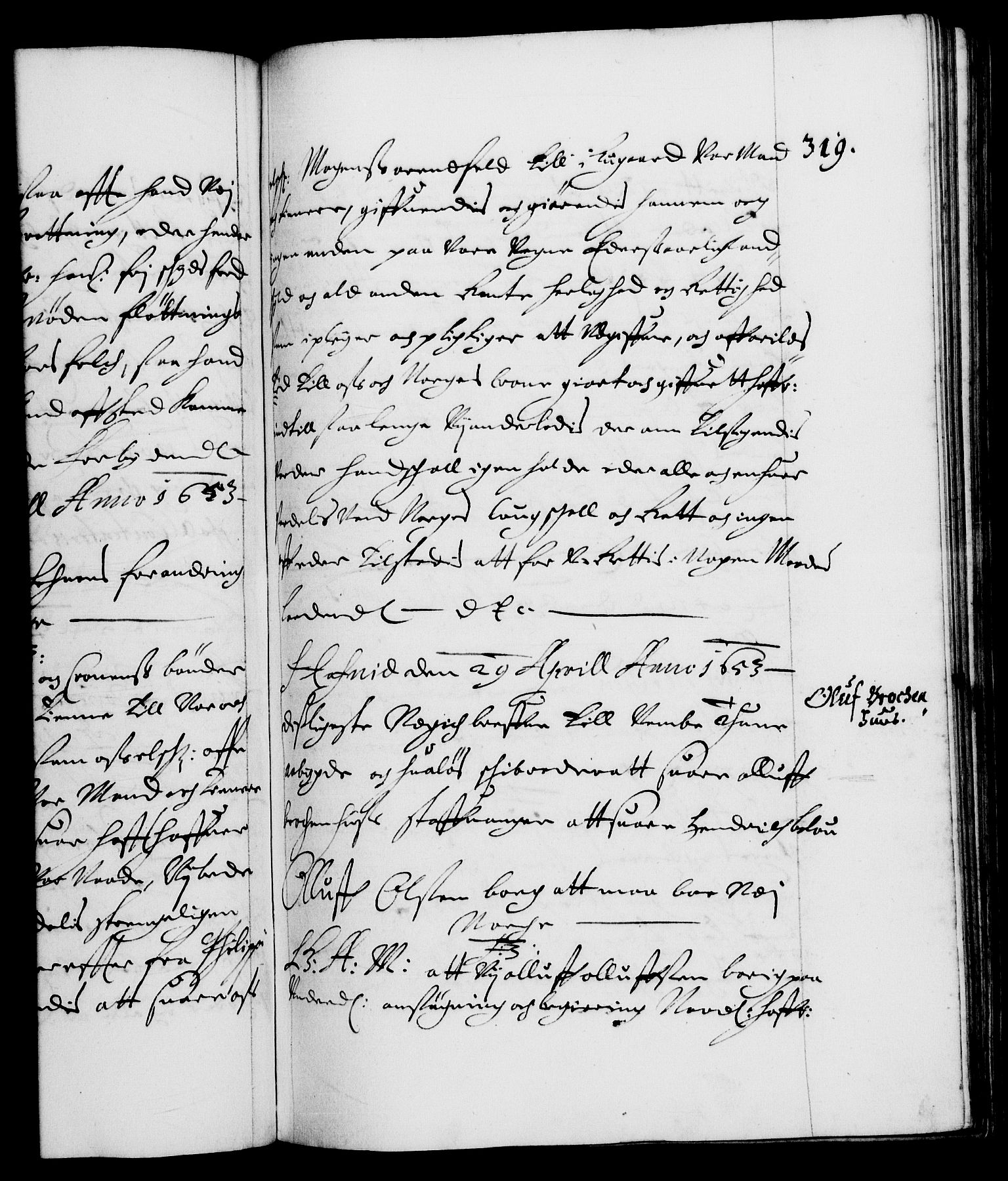 Danske Kanselli 1572-1799, AV/RA-EA-3023/F/Fc/Fca/Fcaa/L0008: Norske registre (mikrofilm), 1651-1656, s. 319a