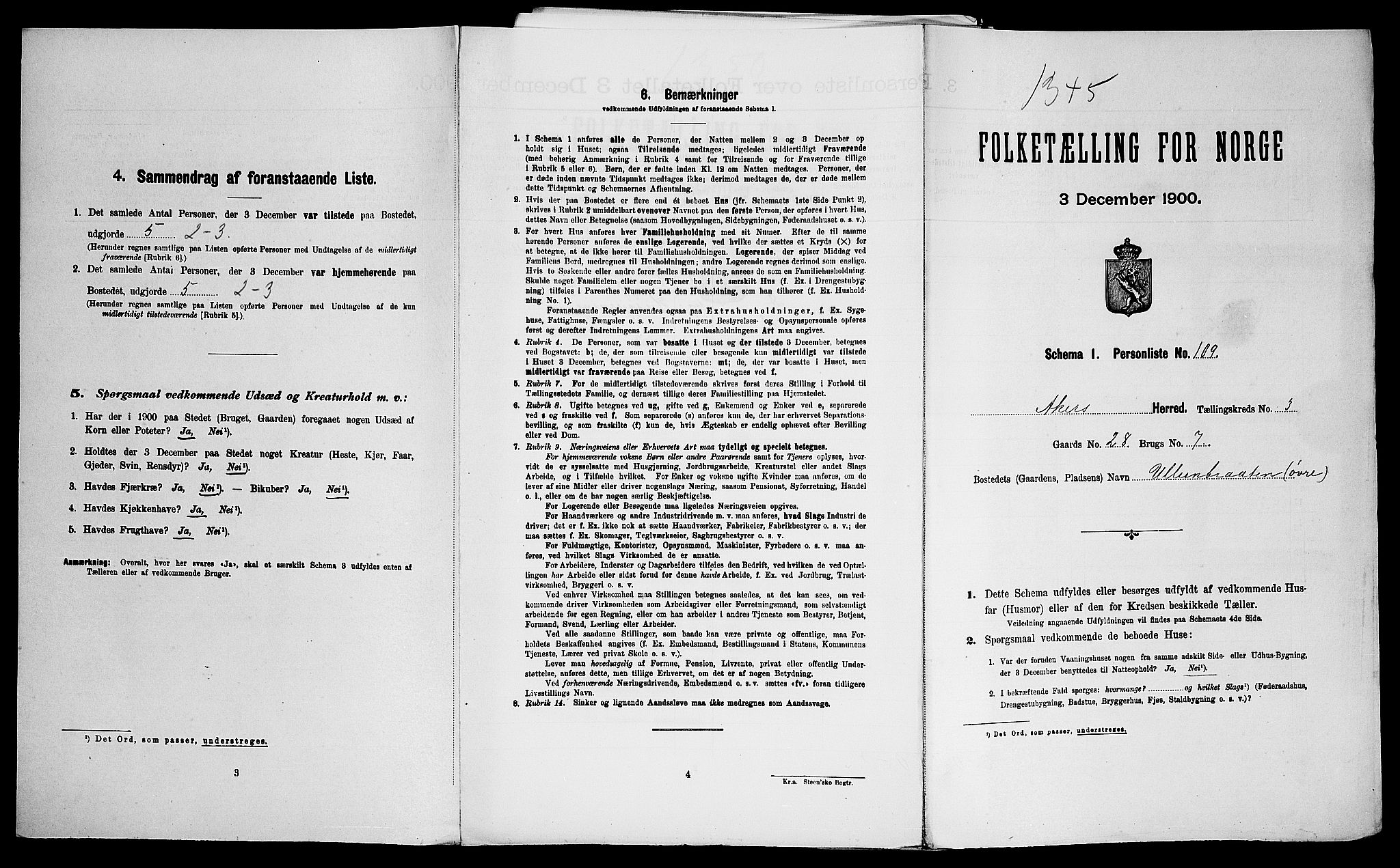 SAO, Folketelling 1900 for 0218 Aker herred, 1900