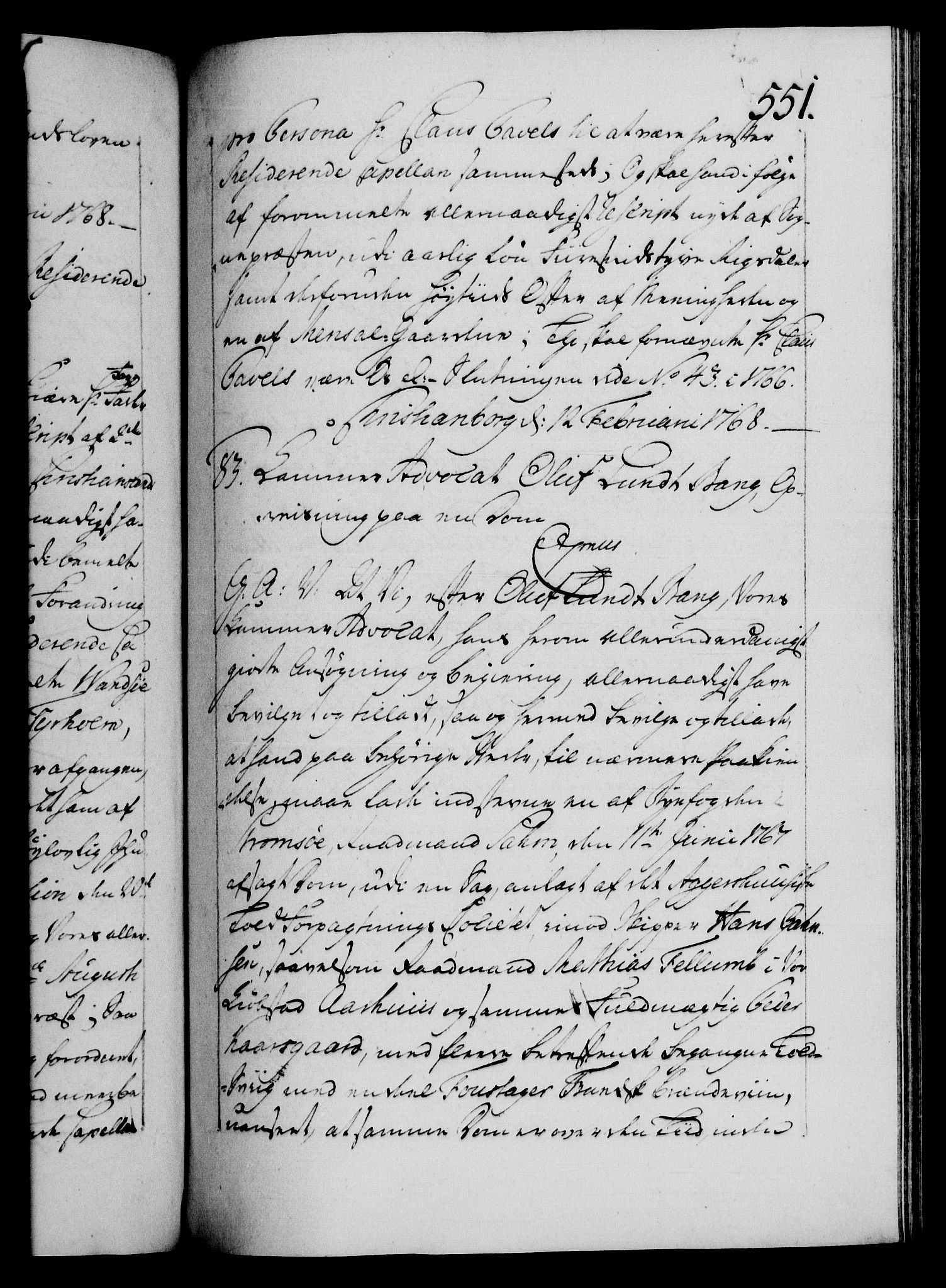 Danske Kanselli 1572-1799, AV/RA-EA-3023/F/Fc/Fca/Fcaa/L0043: Norske registre, 1766-1768, s. 551a
