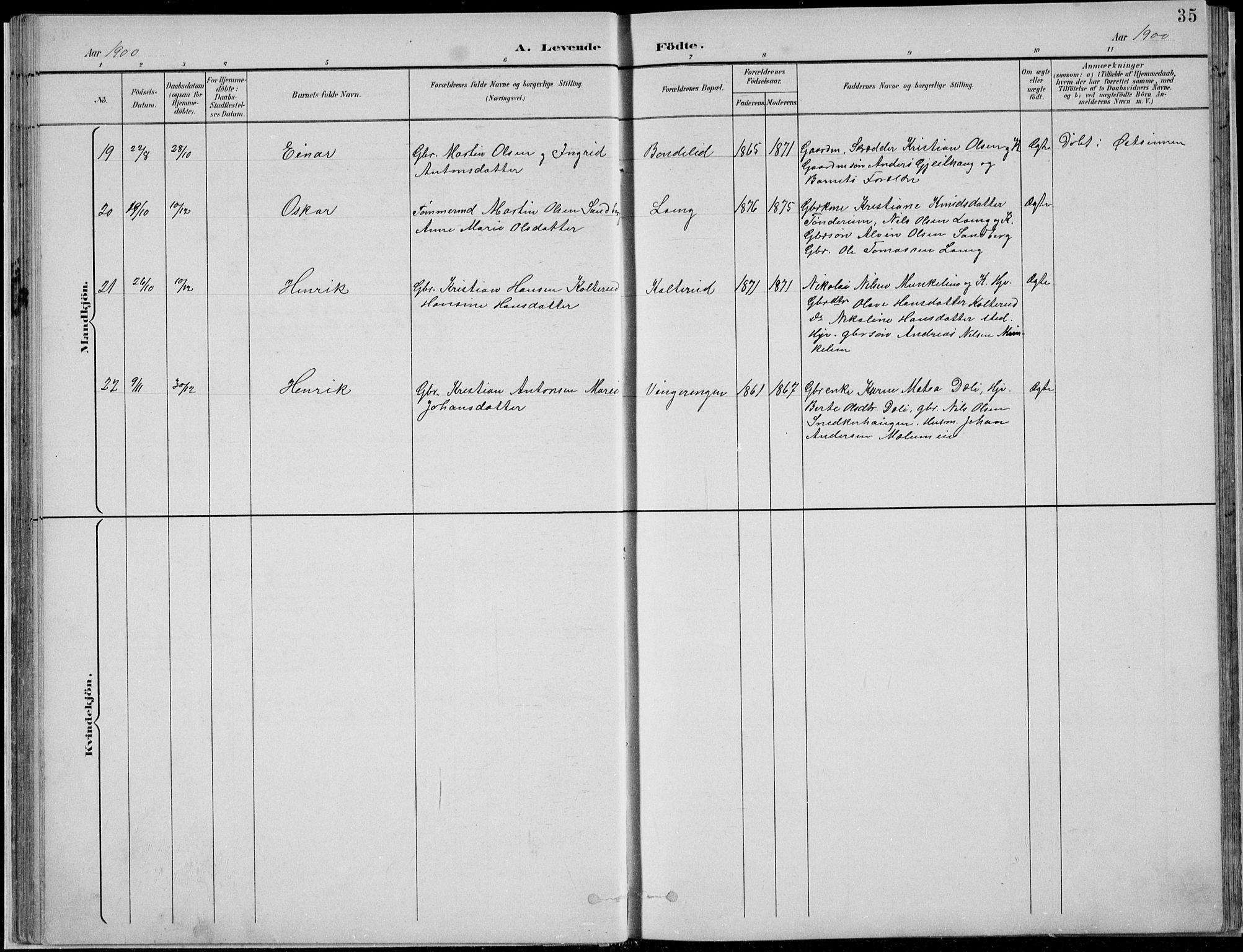 Nordre Land prestekontor, AV/SAH-PREST-124/H/Ha/Hab/L0013: Klokkerbok nr. 13, 1891-1904, s. 35