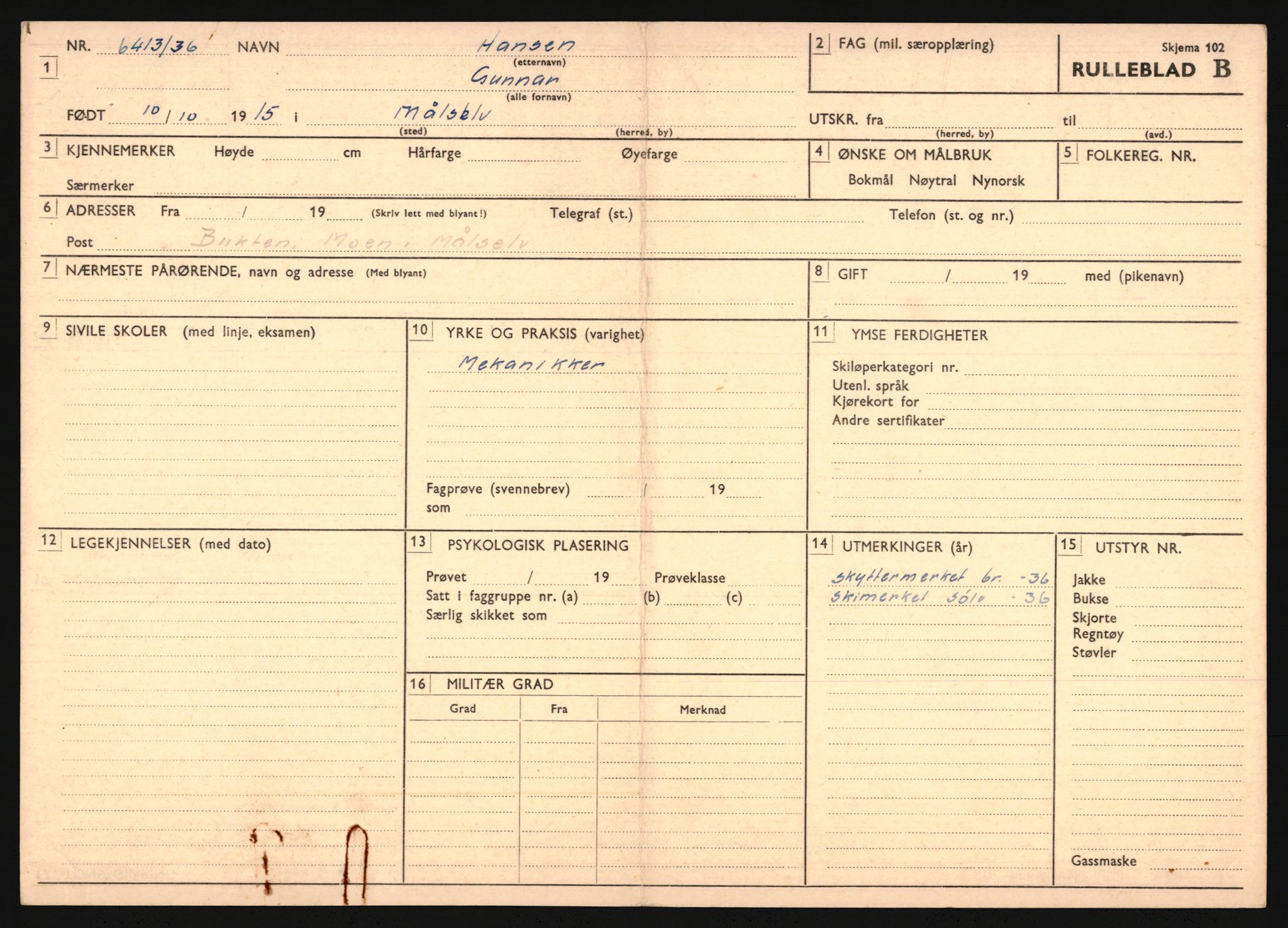 Forsvaret, Troms infanteriregiment nr. 16, AV/RA-RAFA-3146/P/Pa/L0020: Rulleblad for regimentets menige mannskaper, årsklasse 1936, 1936, s. 325