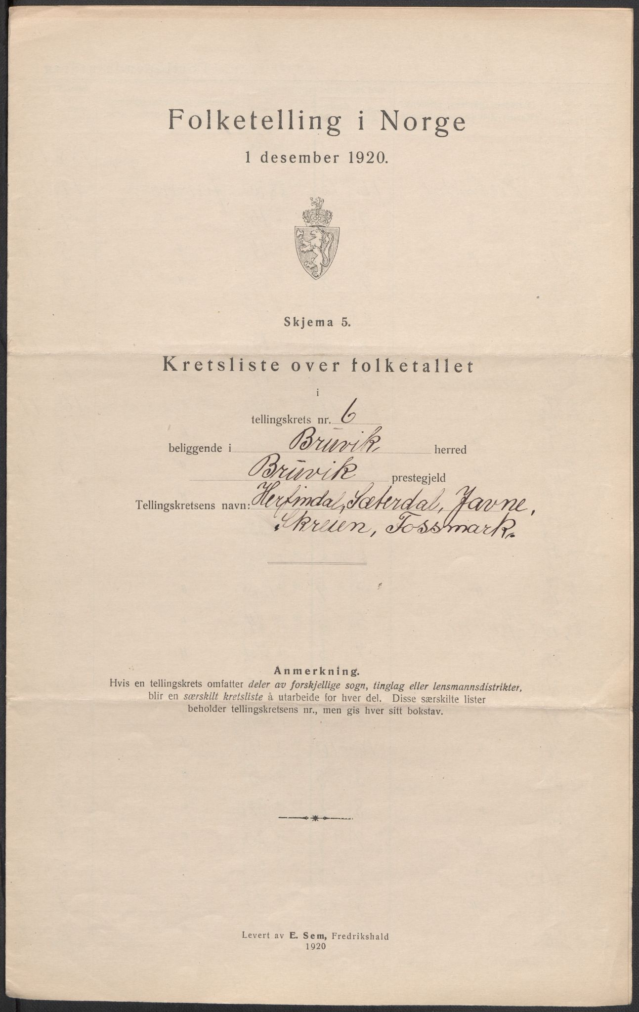 SAB, Folketelling 1920 for 1251 Bruvik herred, 1920, s. 21