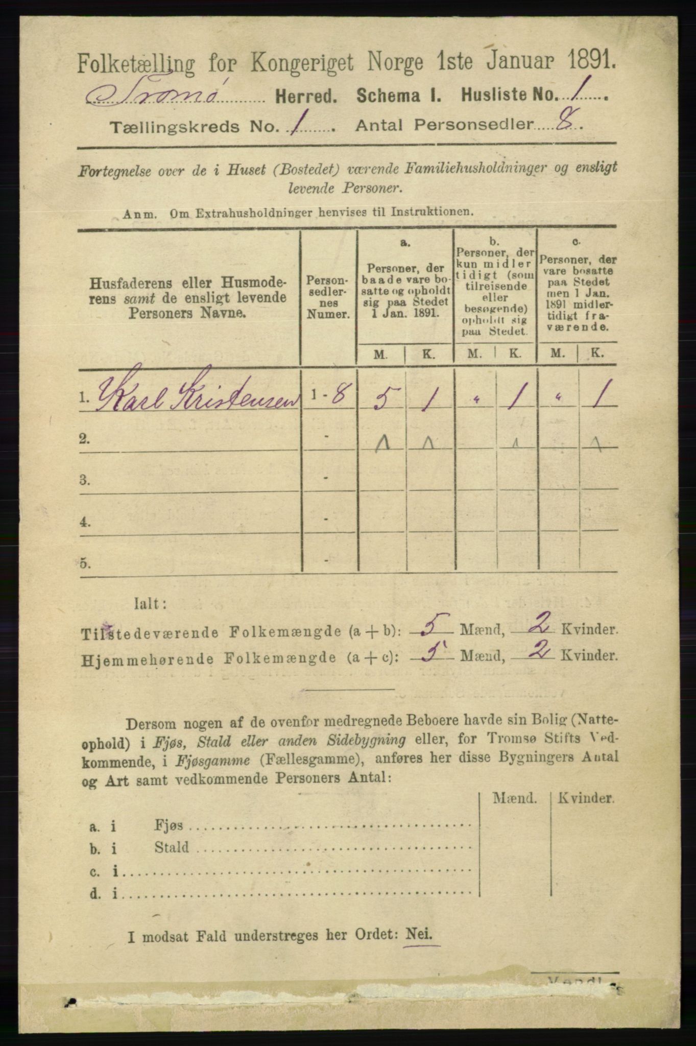 RA, Folketelling 1891 for 0921 Tromøy herred, 1891, s. 22