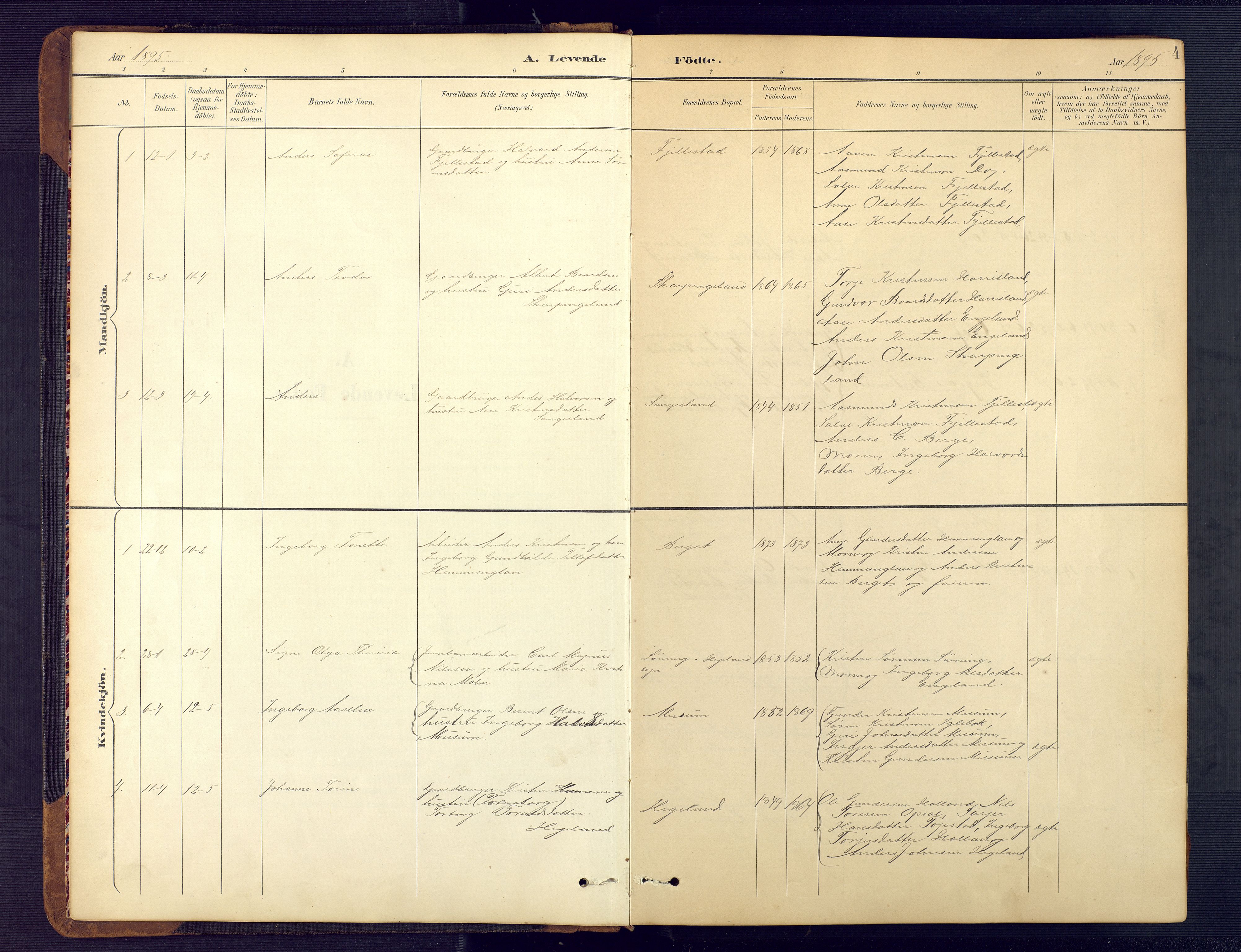 Vennesla sokneprestkontor, AV/SAK-1111-0045/Fb/Fbc/L0003: Klokkerbok nr. B 3, 1895-1946, s. 4