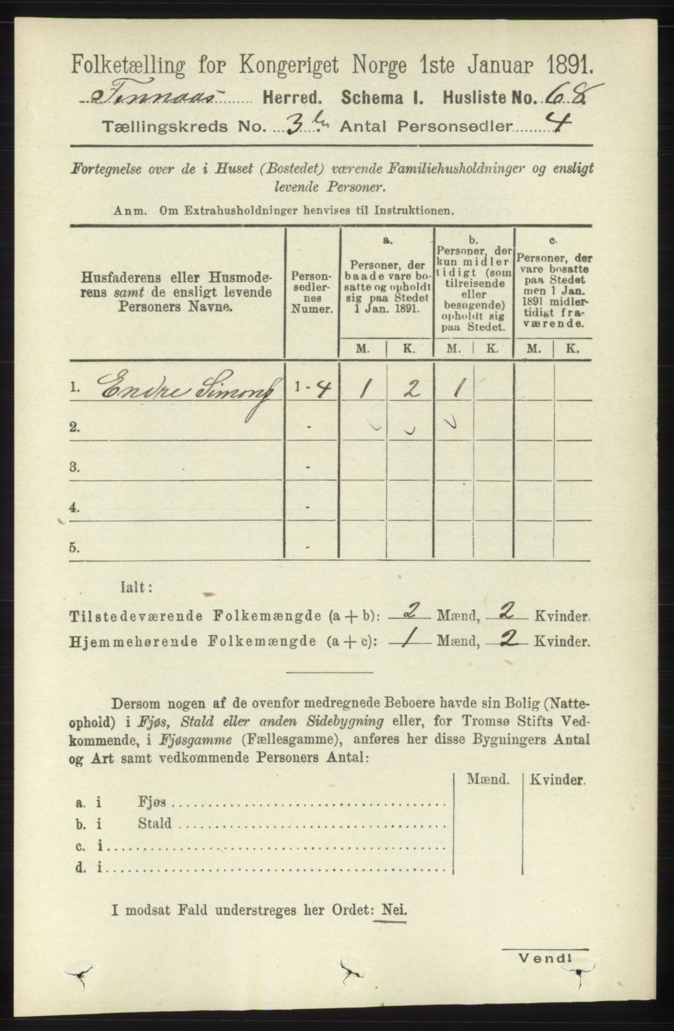 RA, Folketelling 1891 for 1218 Finnås herred, 1891, s. 1101