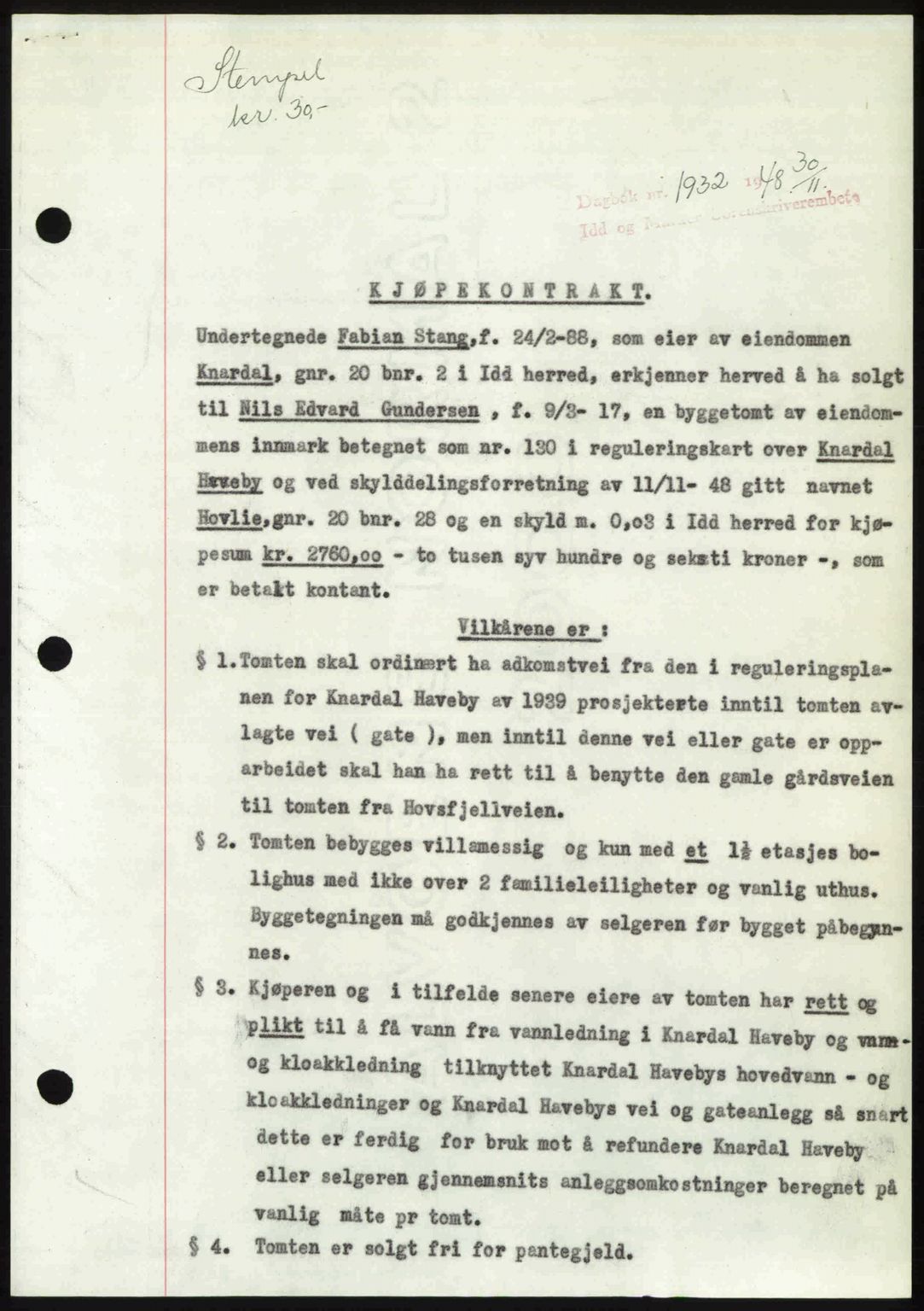 Idd og Marker sorenskriveri, SAO/A-10283/G/Gb/Gbb/L0011: Pantebok nr. A11, 1948-1949, Dagboknr: 1932/1948