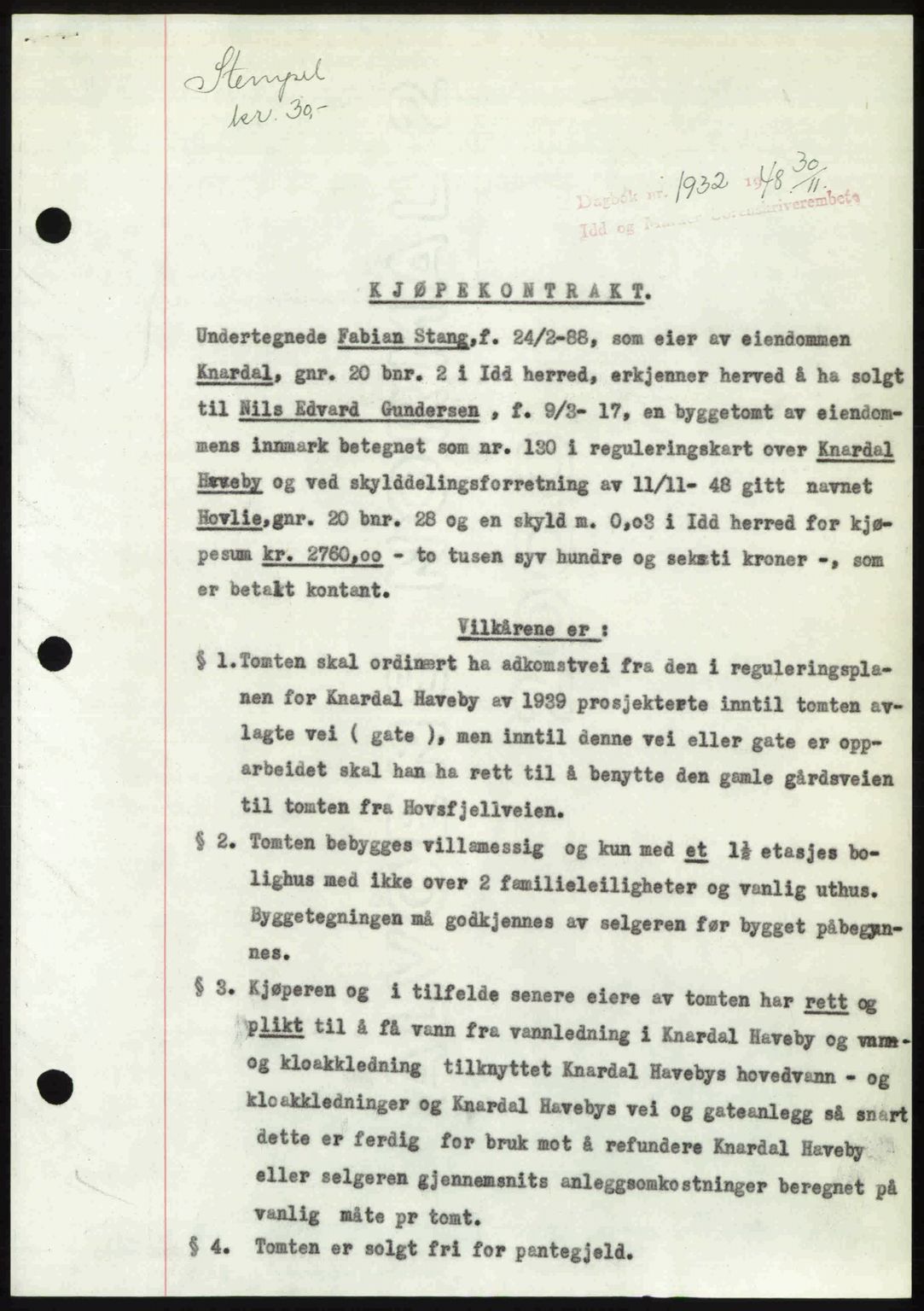 Idd og Marker sorenskriveri, AV/SAO-A-10283/G/Gb/Gbb/L0011: Pantebok nr. A11, 1948-1949, Dagboknr: 1932/1948